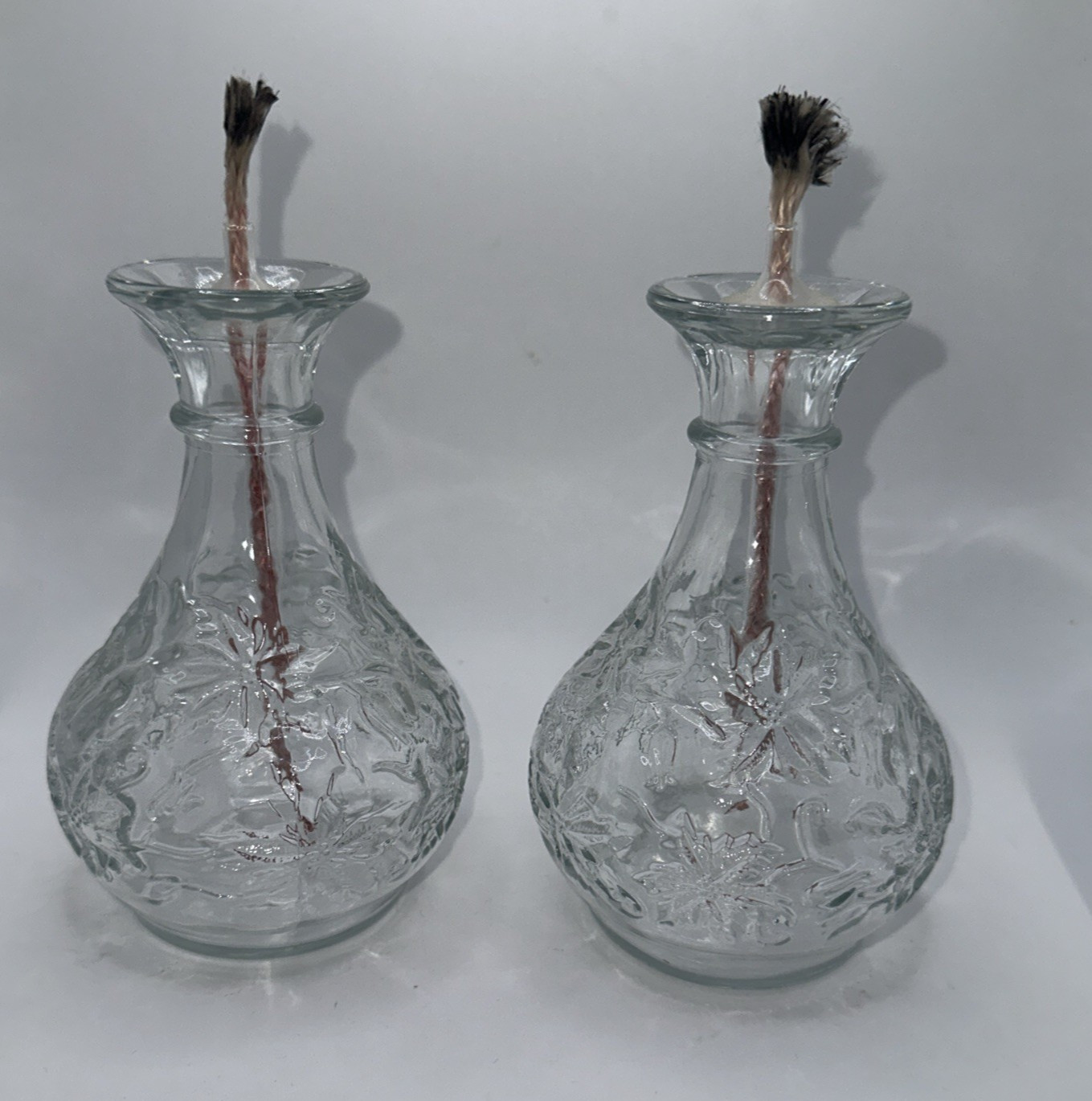 Vintage Princess House Fantasia 5255 Oil Lamps/Vases ~Glass Tube Wicks~ Set Of 2