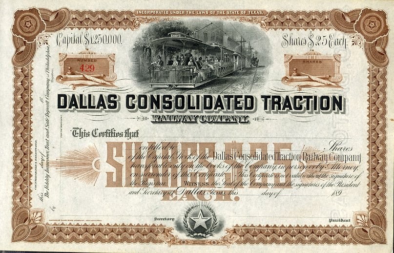 189_ Dallas Consolidated Traction RW Stock Certificate
