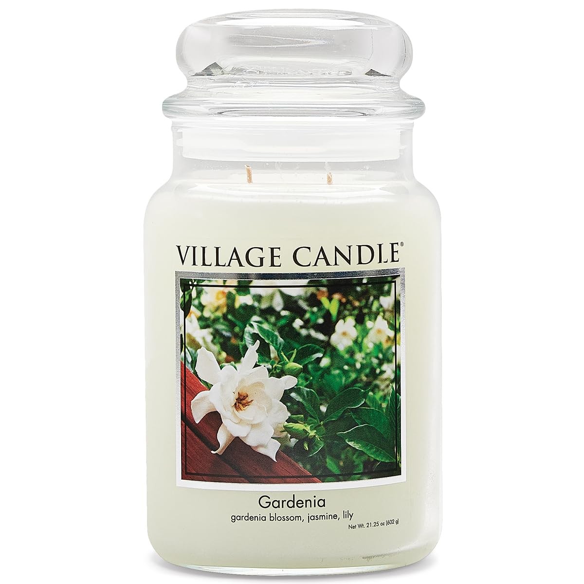 Village Candle Gardenia Large Glass Apothecary Jar Scented 21.25oz, White 