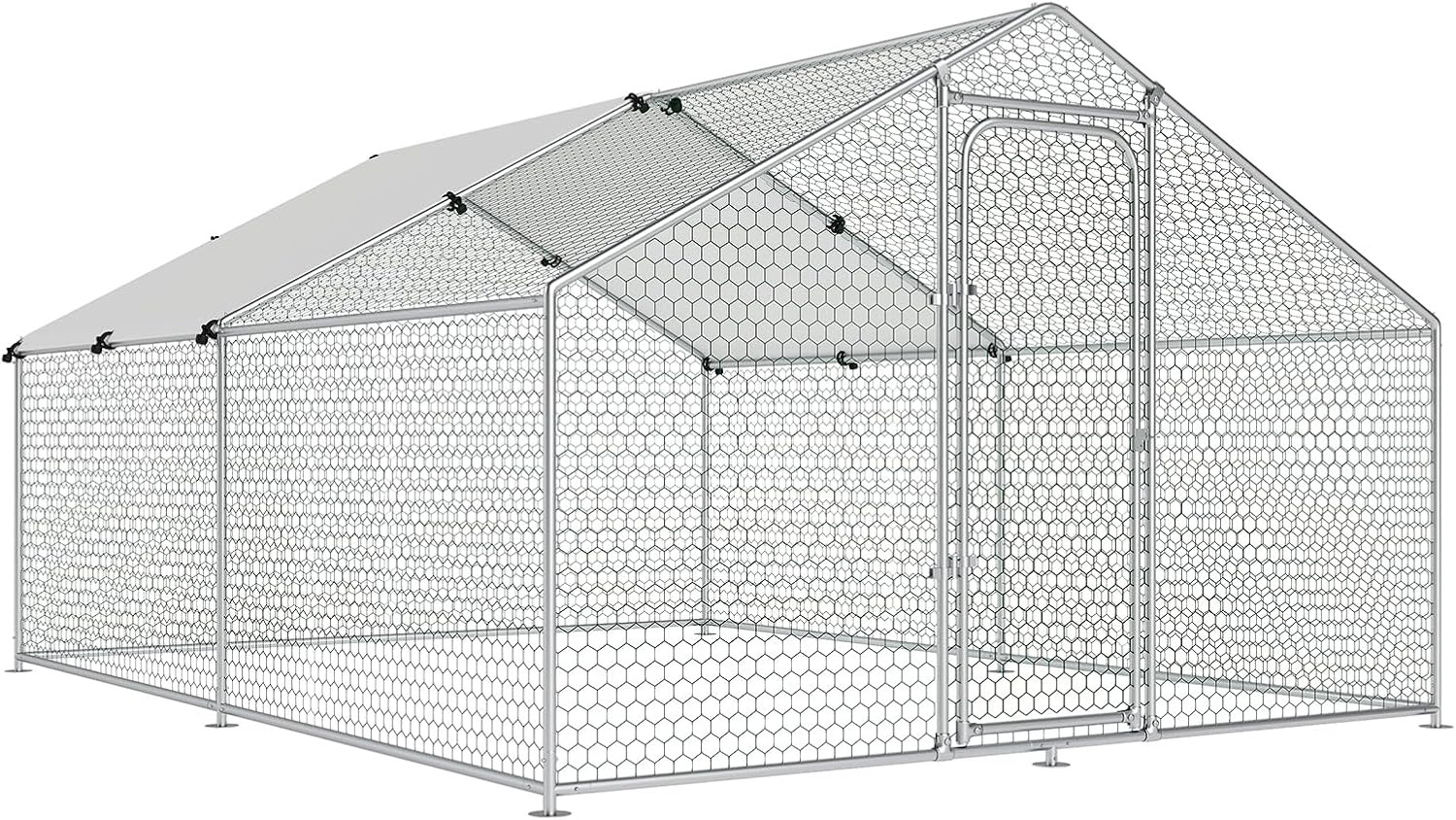 Large Metal Chicken Coop, Chicken Run Pen with Waterproof and Anti-Uv Cover Walk