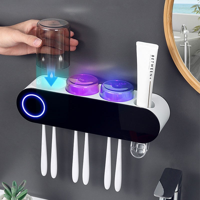 Touch-Free Toothpaste Dispenser & 3-Cup Toothbrush Holder - Wall Mounted