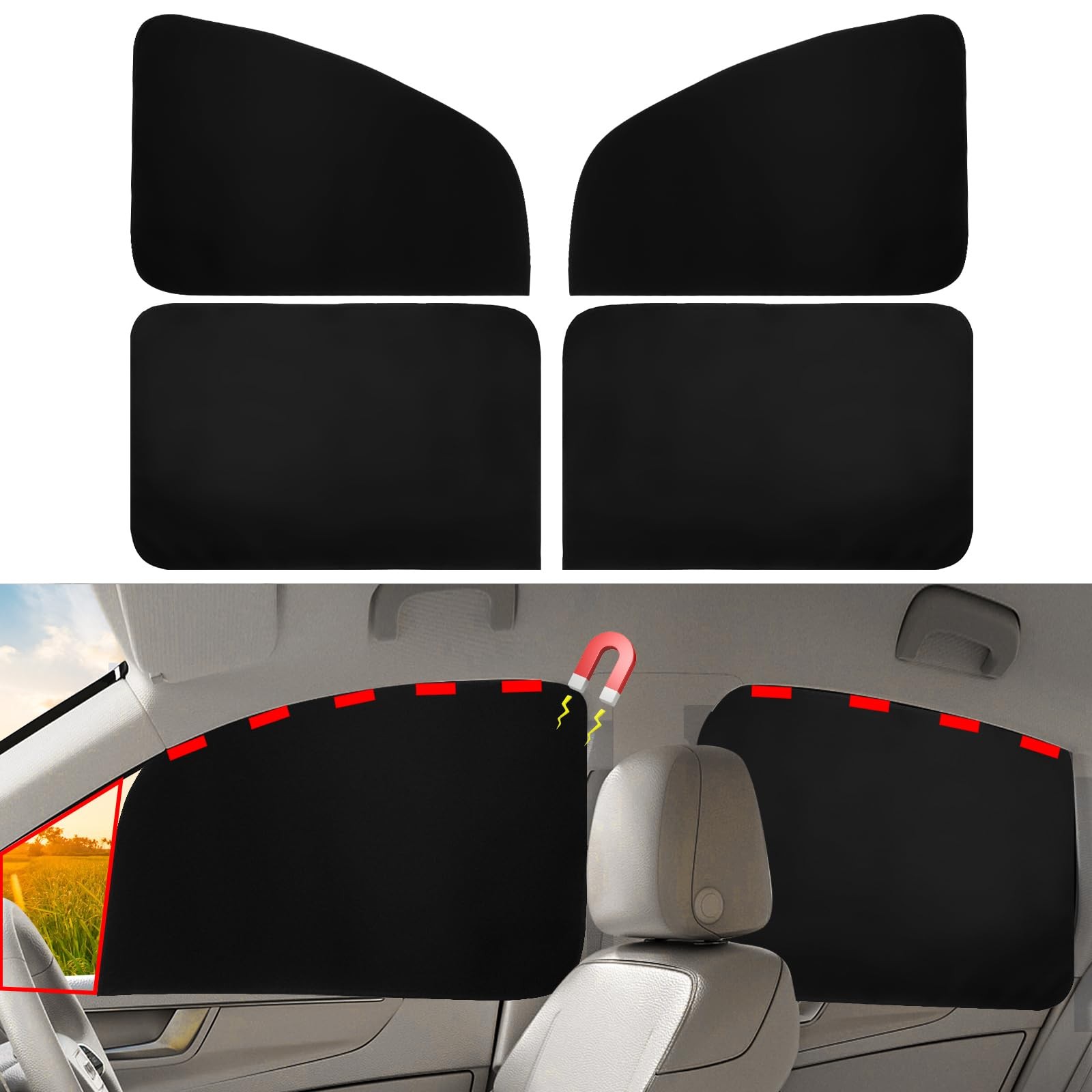 Car Window Shades Magnetic - Side Window Sun Shade Car Curtain Suedette UV Pr...