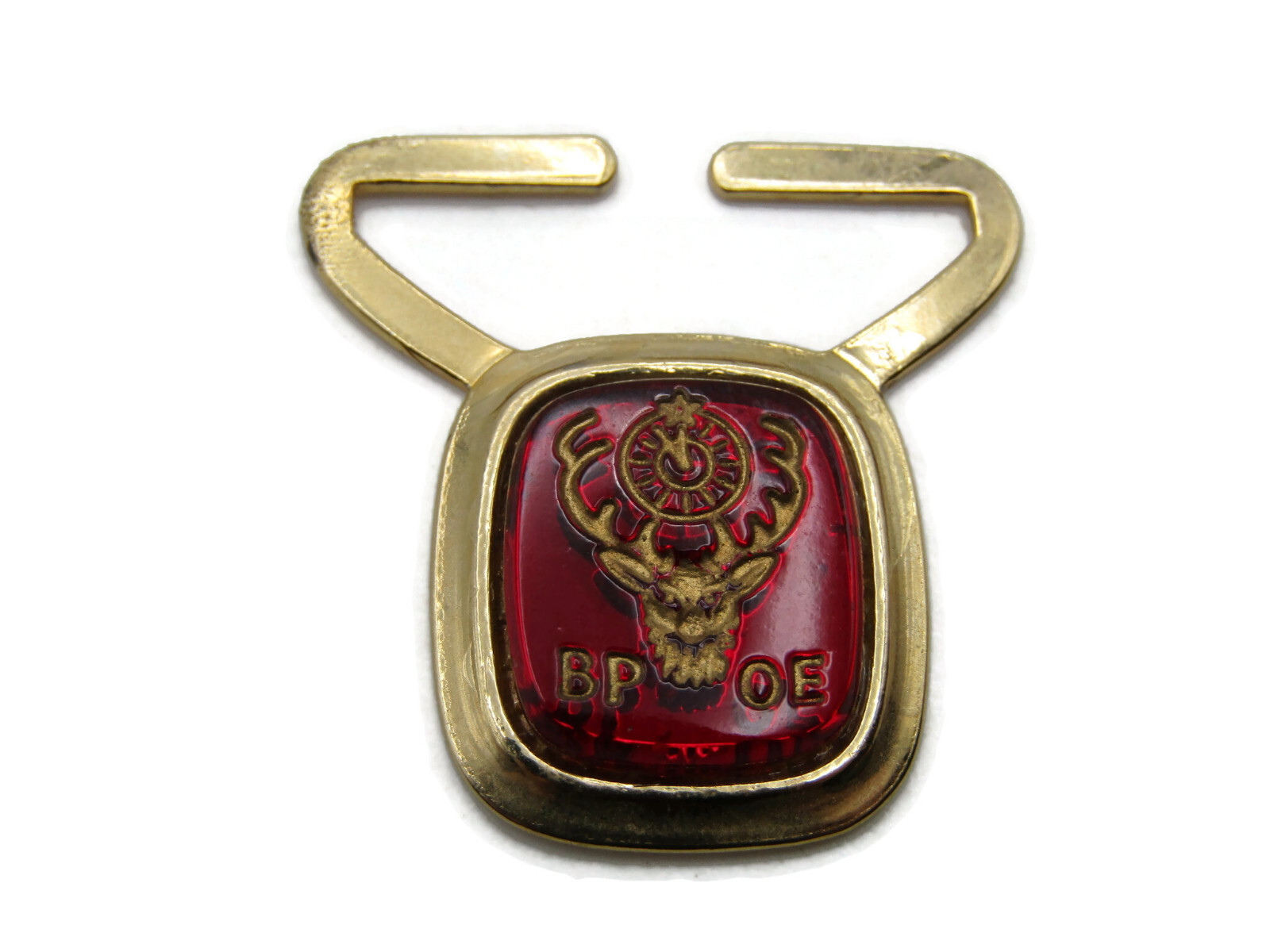 BPOE Insignia Red Stone Inlay Scarf Holder Gold Tone