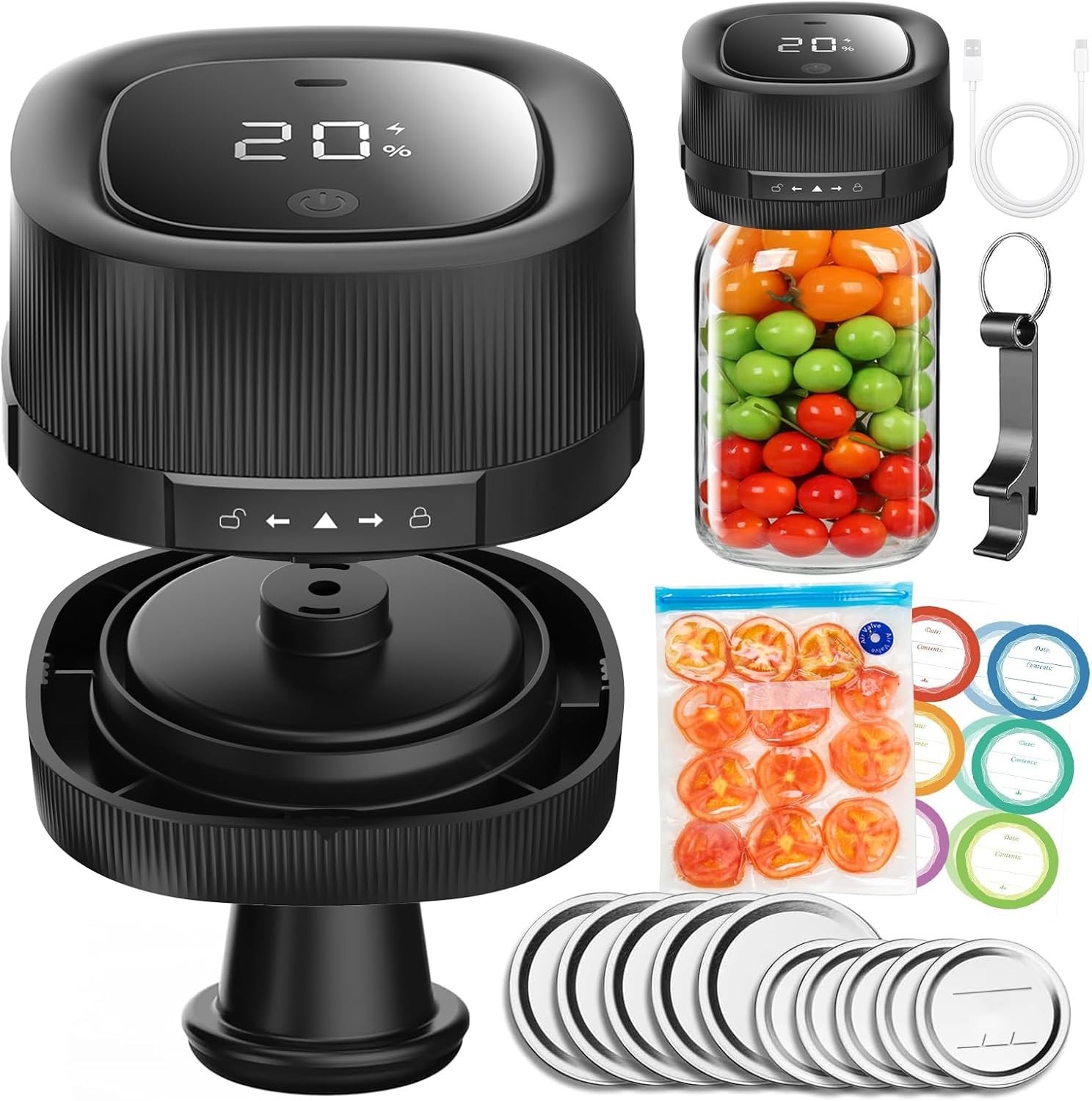 Electric Mason Jar Food Vacuum Sealer Jars Kit with Wide and Regular Mouth Lids