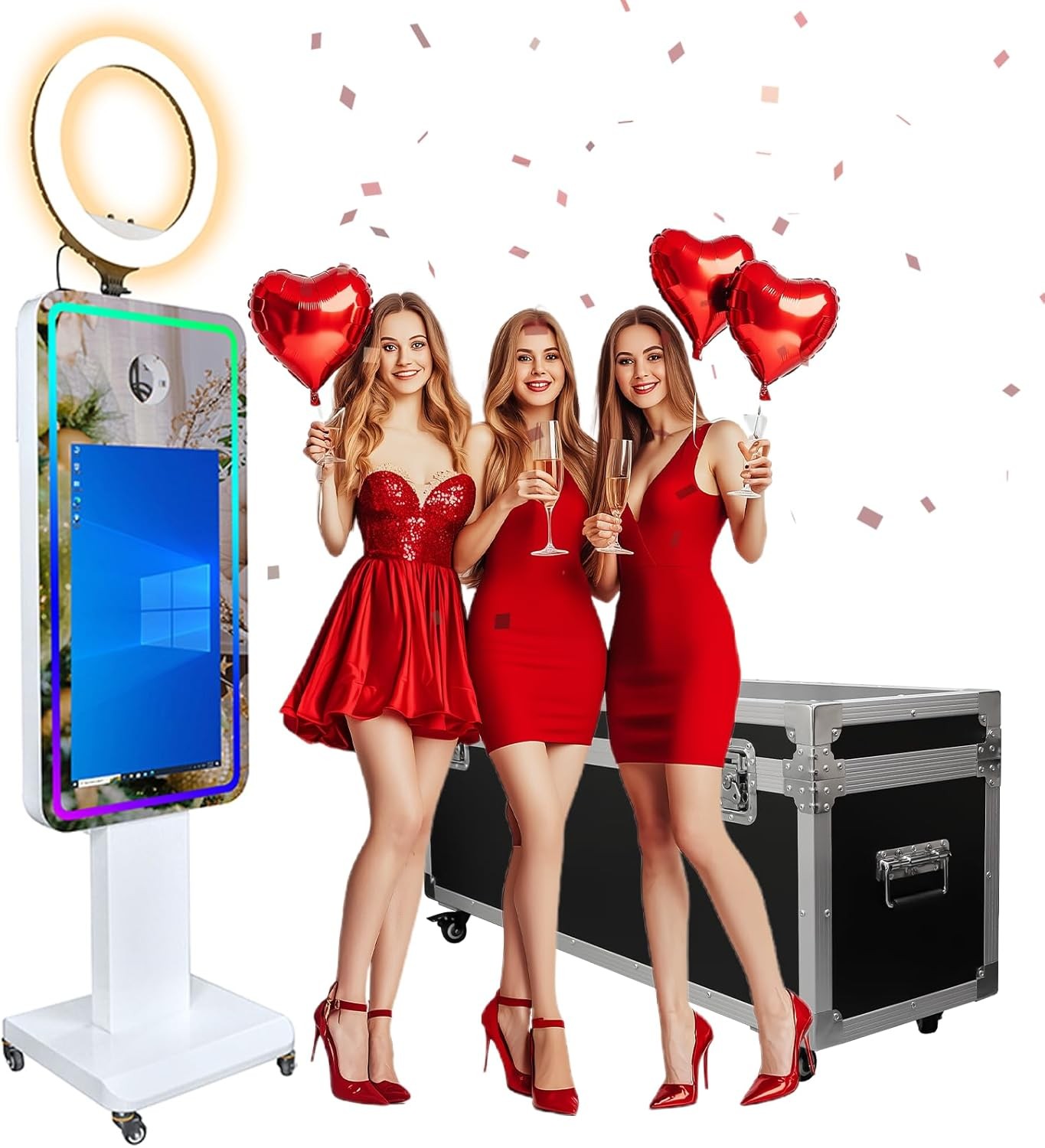 Magic Mirror Photo Booth Machine Touch Screen RGB Surround Light Music Sync