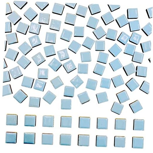 100 Pieces Ceramic Mosaic Tiles 3/5" Square Shapes 0.6" - 100pcs Light Blue