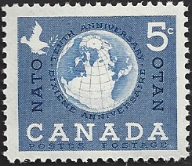 🍁Canada   #384    "GLOBE - NATO"     Brand New  1959   Nice Original Gum