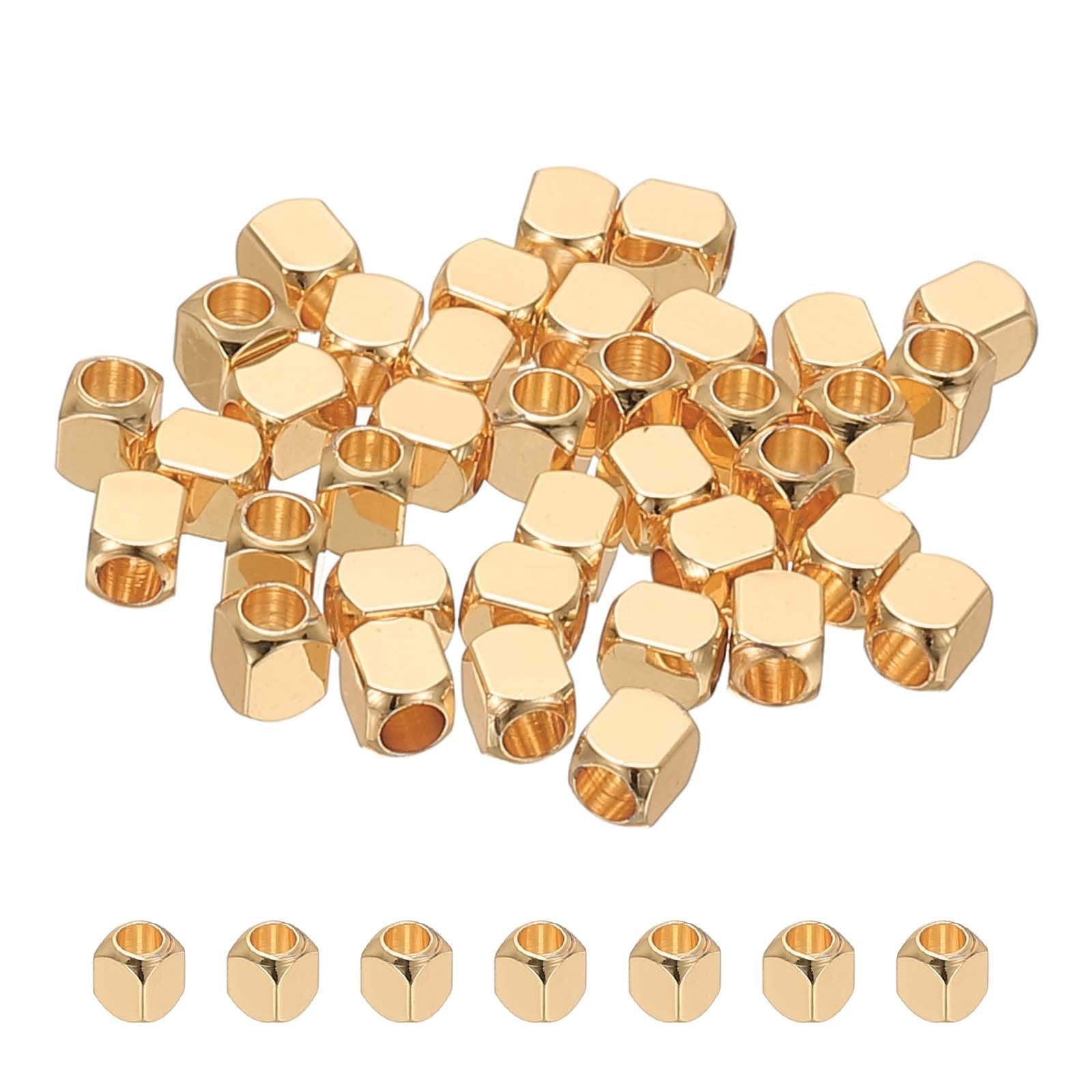 PATIKIL 4x3mm Filled Spacer Beads, 36Pcs Metal Smooth Faceted 4x3mm, 14K Gold 