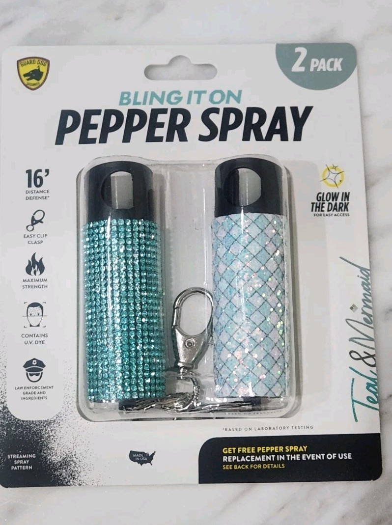 NIB "Bling It" on Pepper Spray 2 pk  Guard Dog  Glow in Green Teal Mermaid