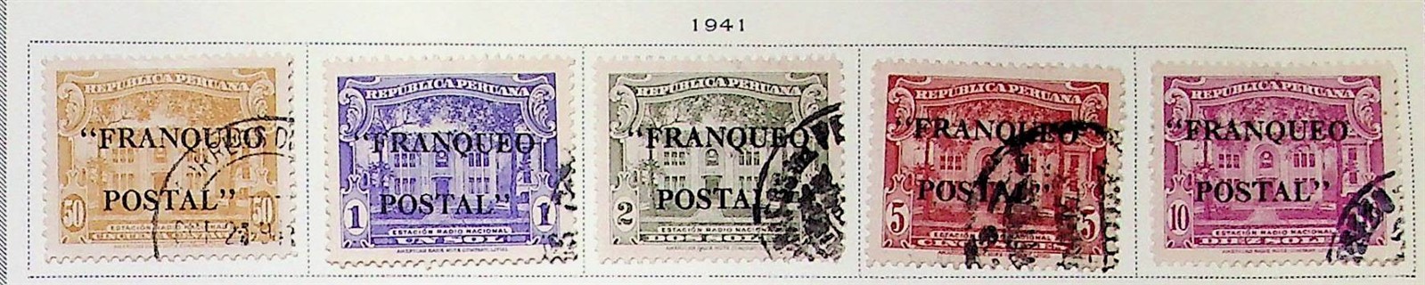 PERU Sc 389-93 USED ISSUE OF 1941 - OVERPRINTS - Sc$17 - (RM26)