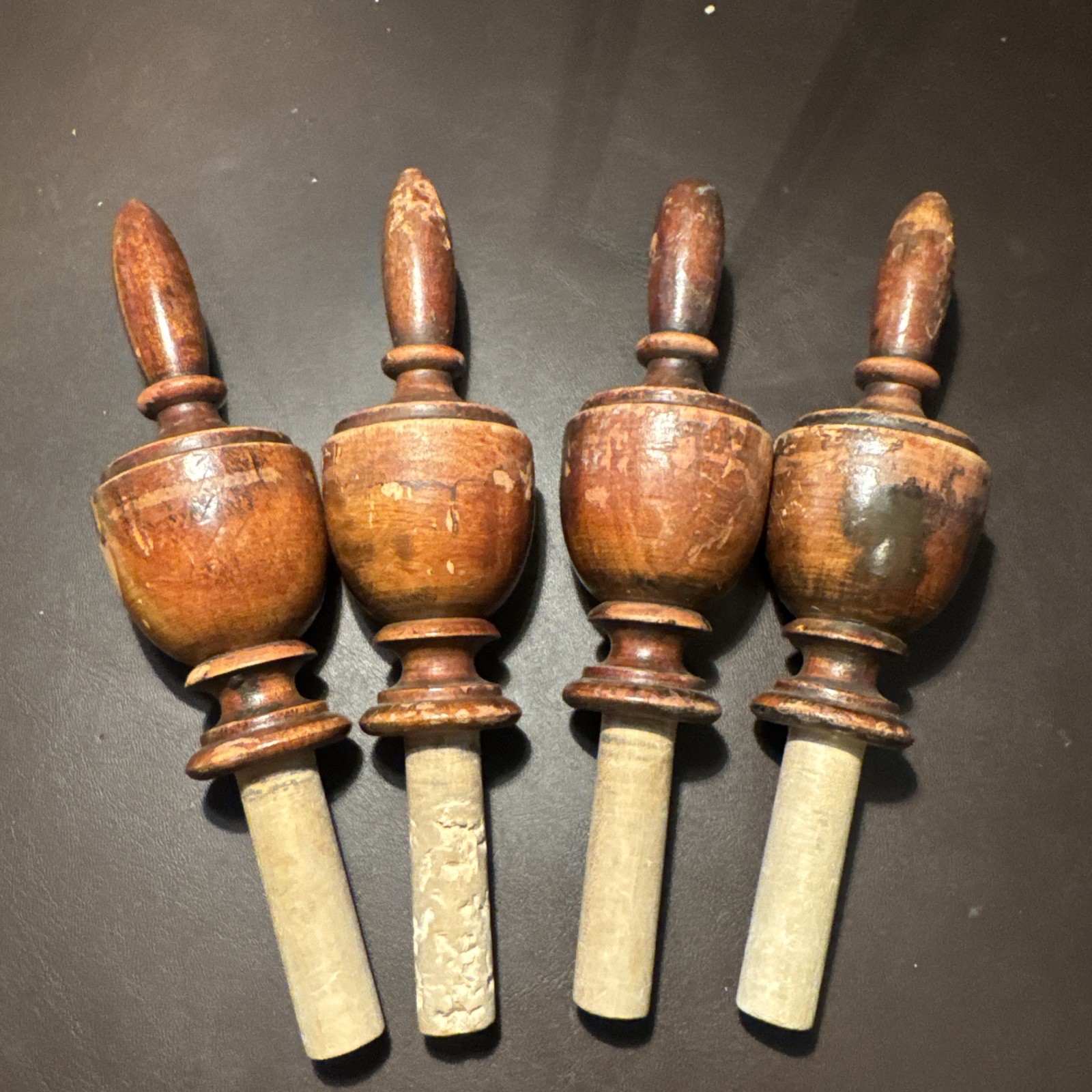 Lot Of 4 Finials Turnings Mahogany Pine Antique Vintage Wooden For Furniture