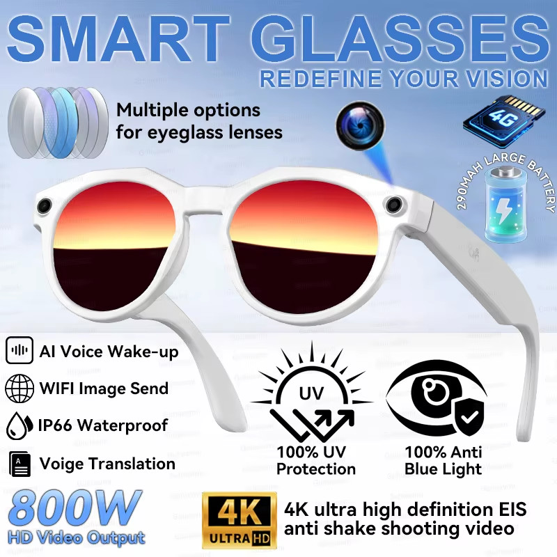 2026 New 4K HD 800W Pixel Dual-Camera Smart Glasses 1080P Video Recording AI Cha