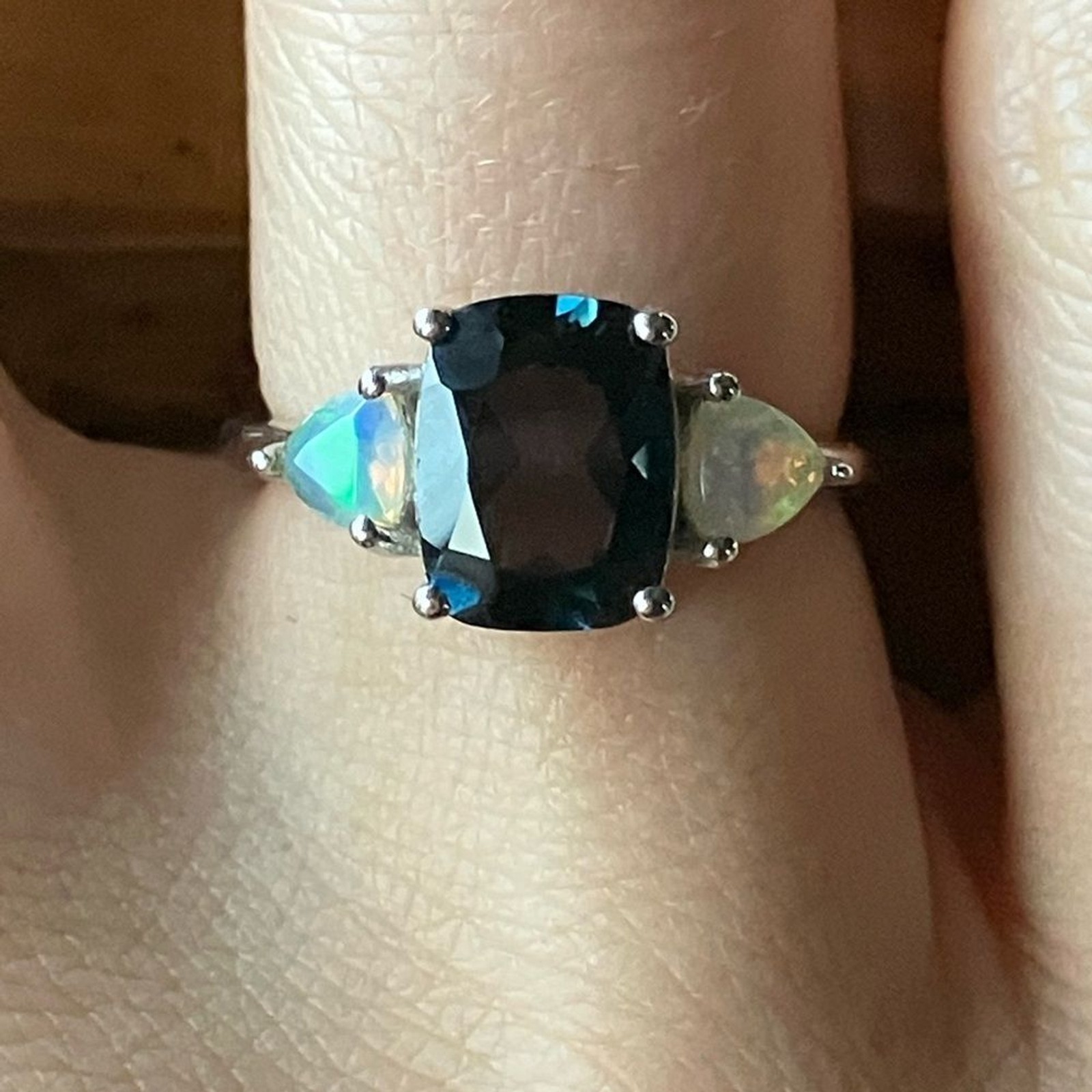 London Blue Topaz Ethiopian Opal Sterling Silver Ring Size 5.75