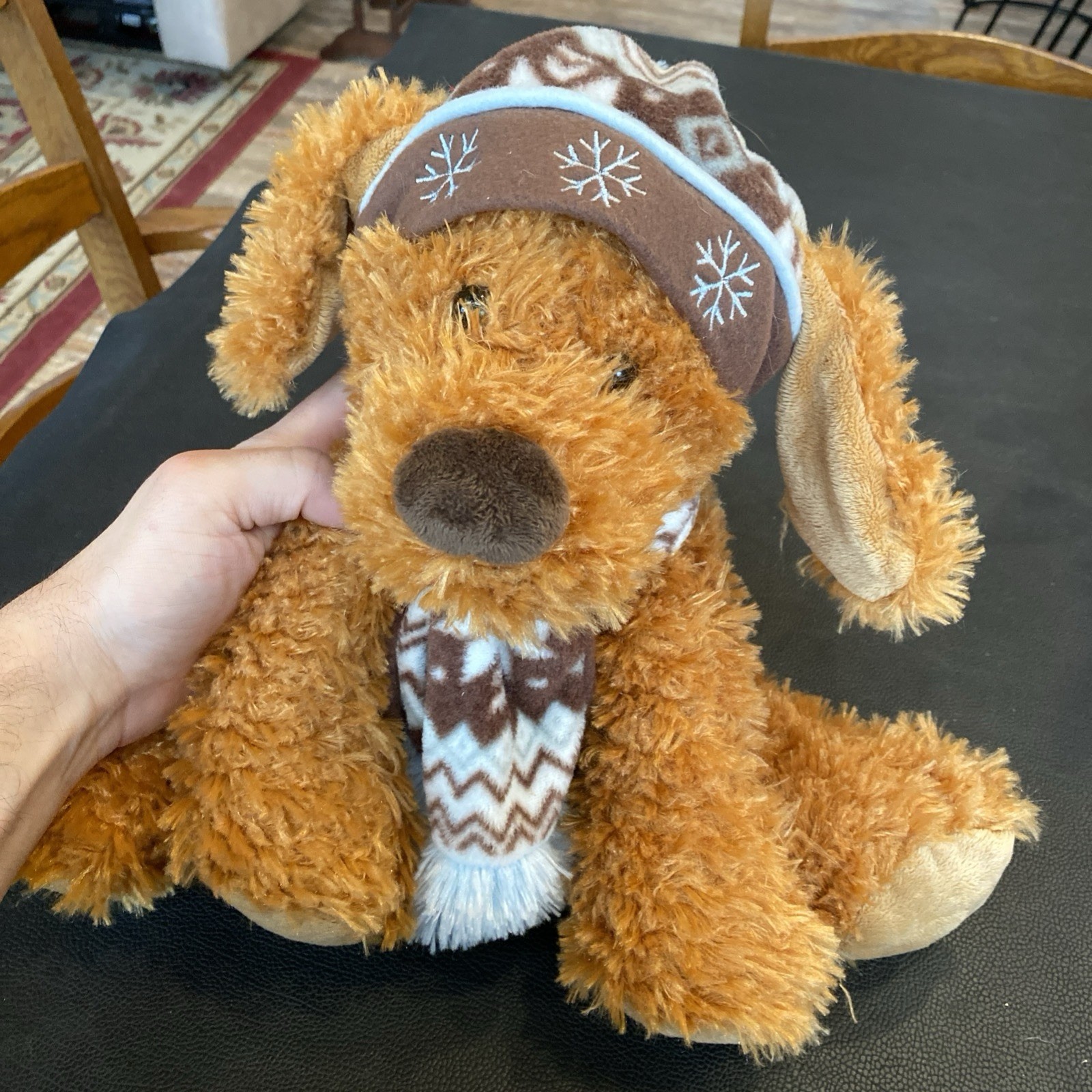 Hug Fun Intl Inc Winter Brown Teddy Bear Plush Dog 14" Hat Scarf Winter Vintage