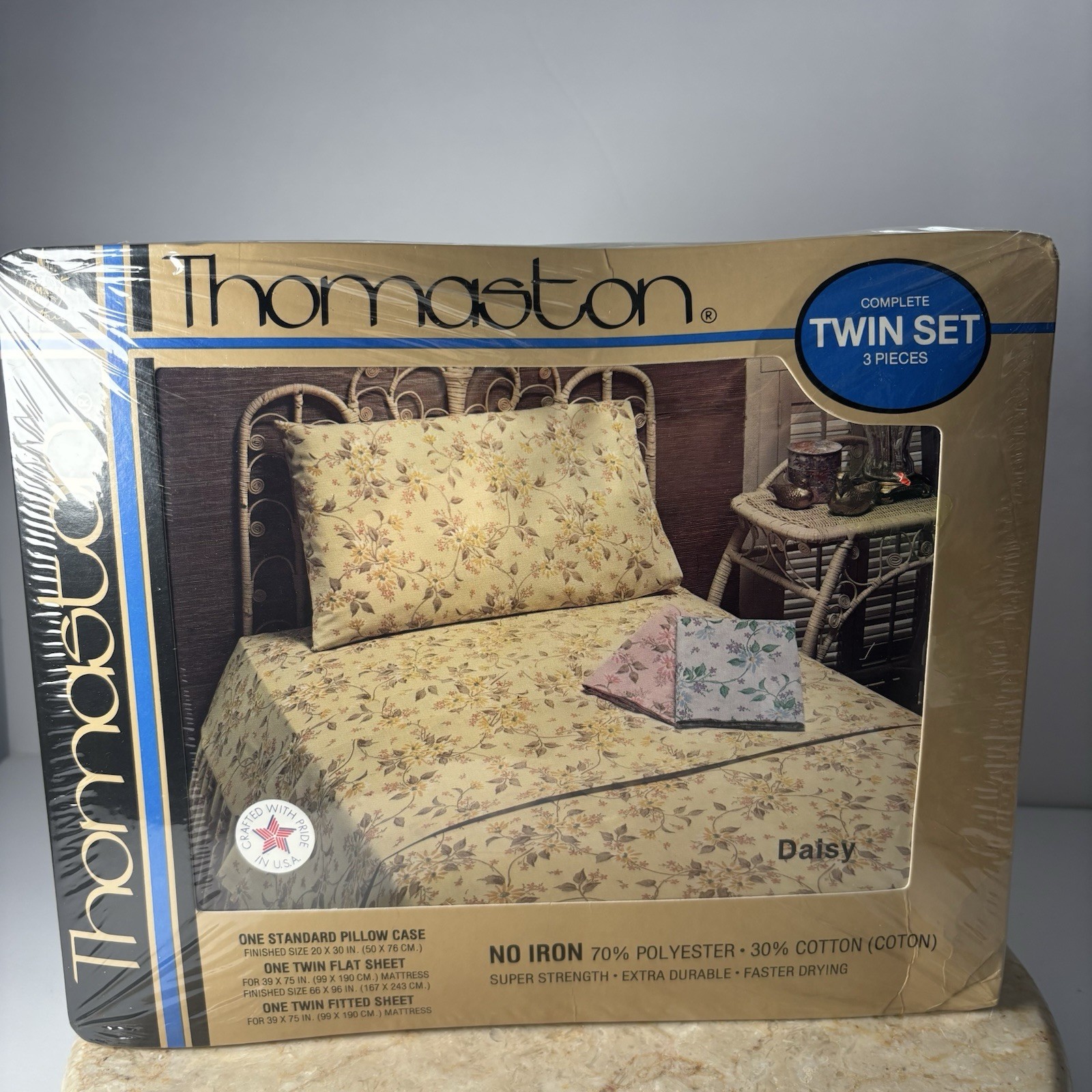 Vintage Thomaston Floral DAISY 3 Piece Sheet Set Twin NEW USA 70 Poly 30 Cotton