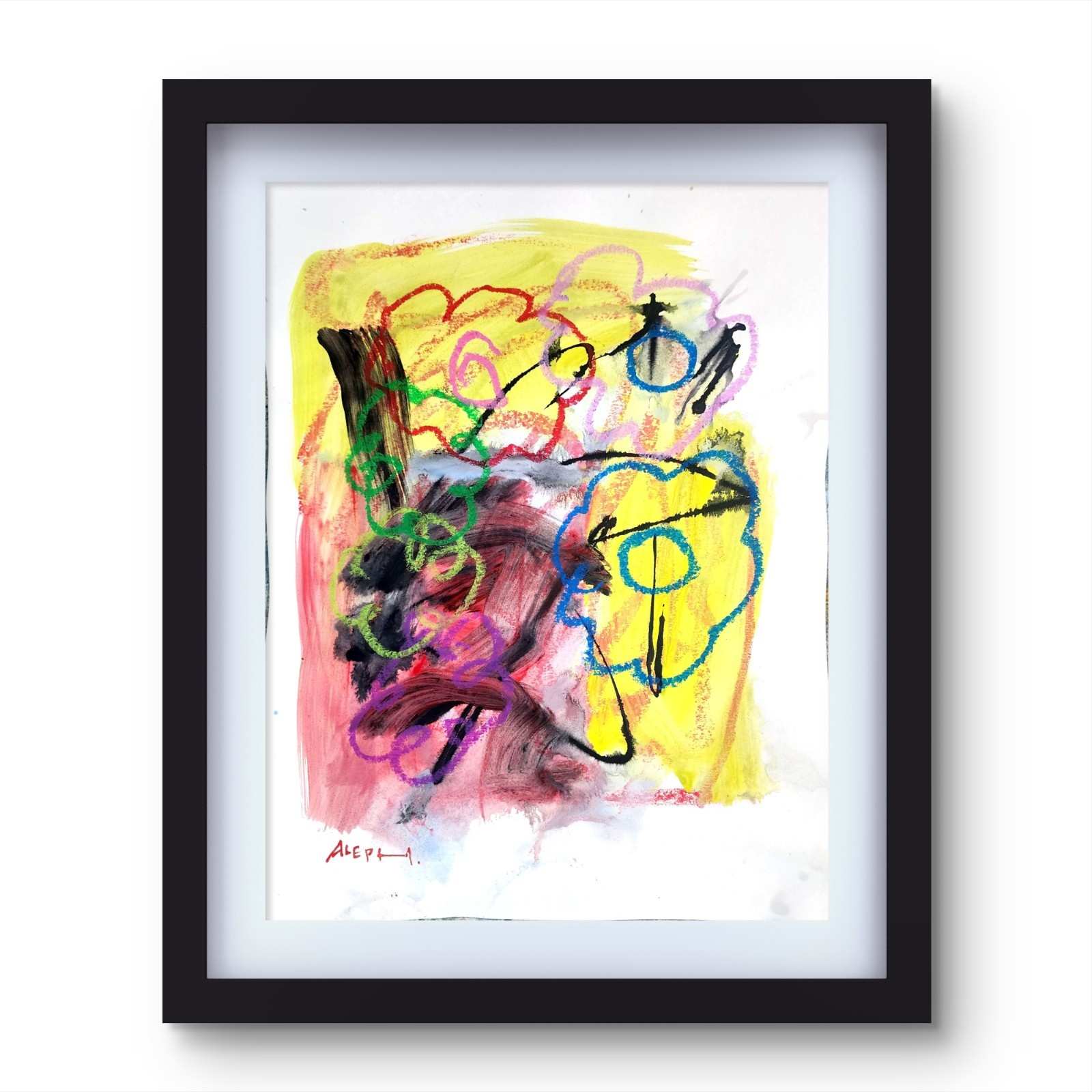 Aleph Original Art 14x11 Abstract Expressionist Painting On Gallery Paper