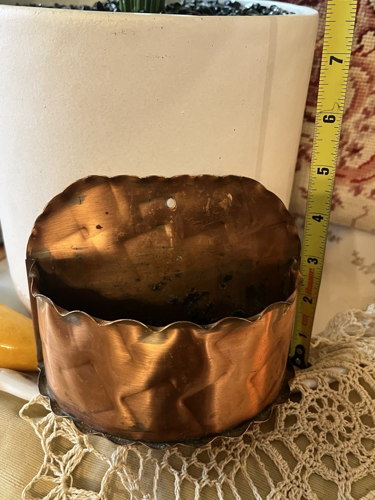 Vintage Antique Hand Forged Copper Wall Vase Pocket Primitive