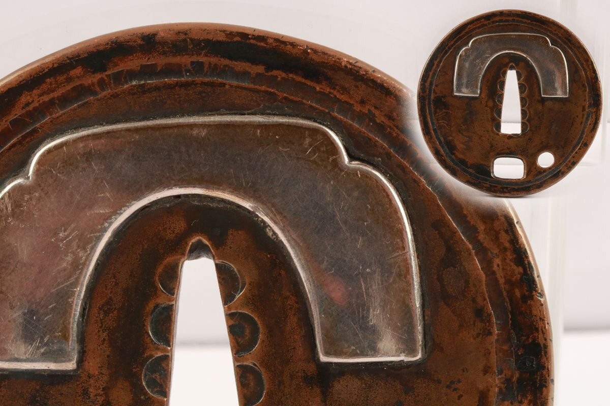 Japan antique Edo Period Tsuba Copper Horse Hoof Diagram No Box
