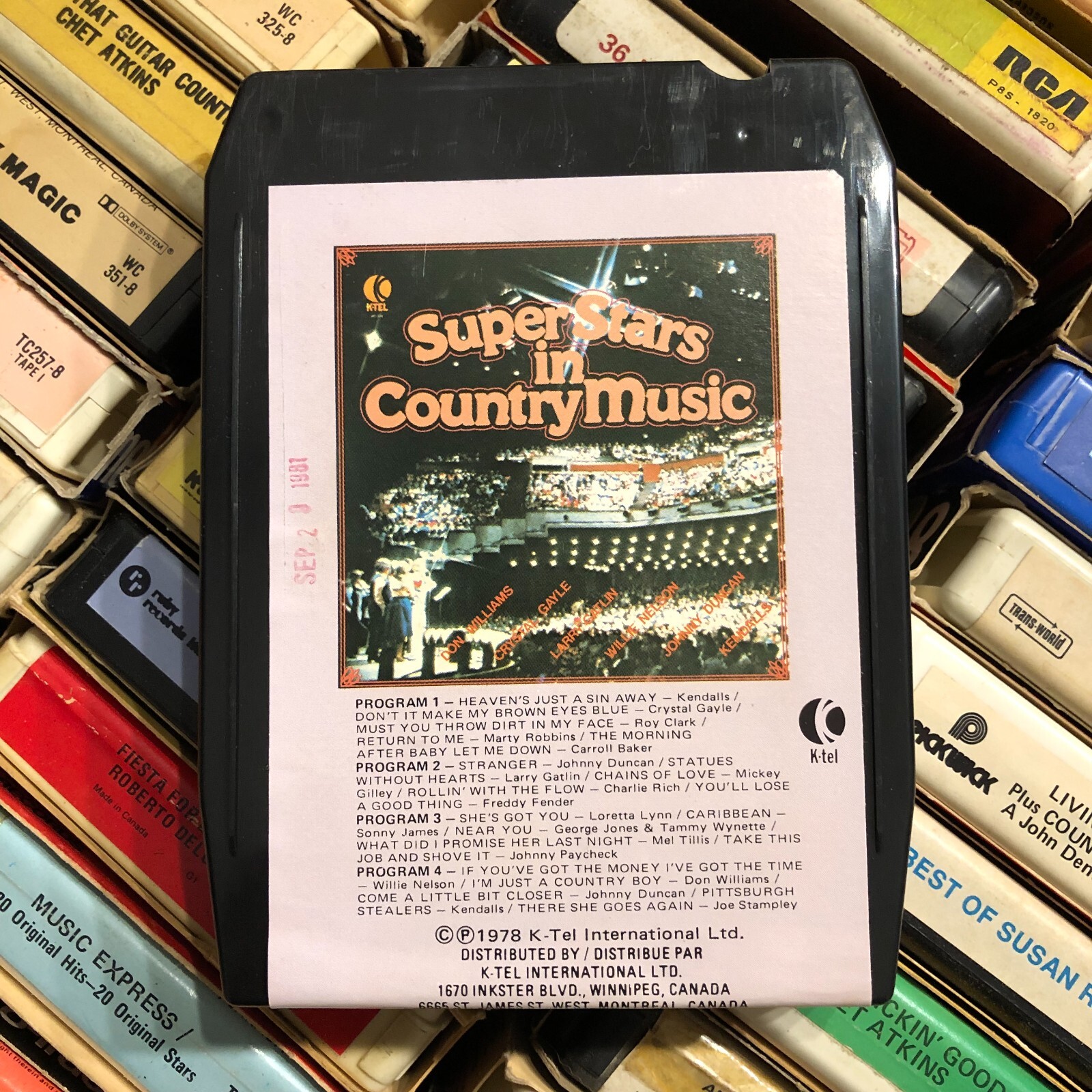 (K-Tel) Superstars in Country Music 1978, Lear Jet Stereo 8 Track Tape CANADA