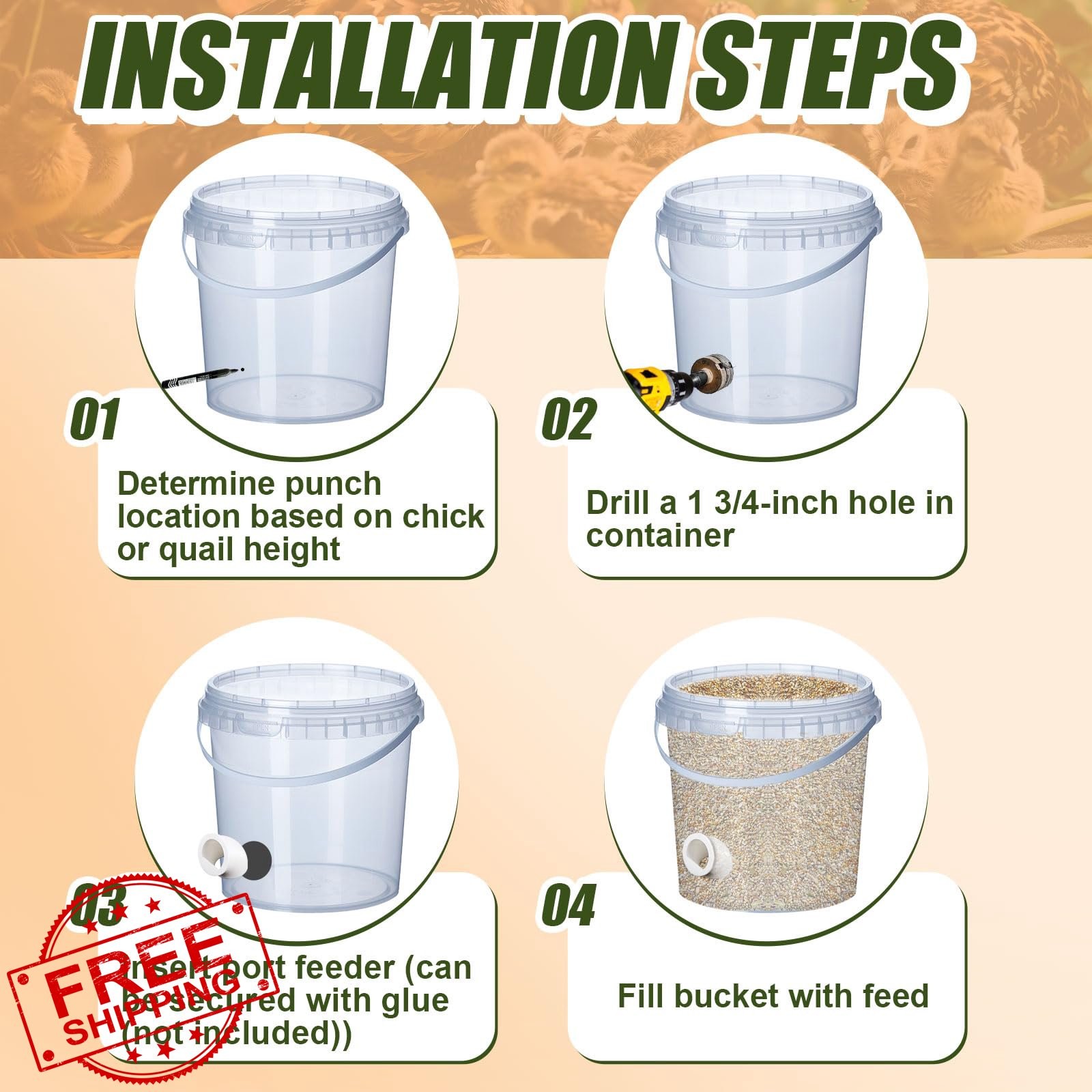 Teenyyou 20 Quail Feeders No Waste Chicken Feeder Port 1.5" White