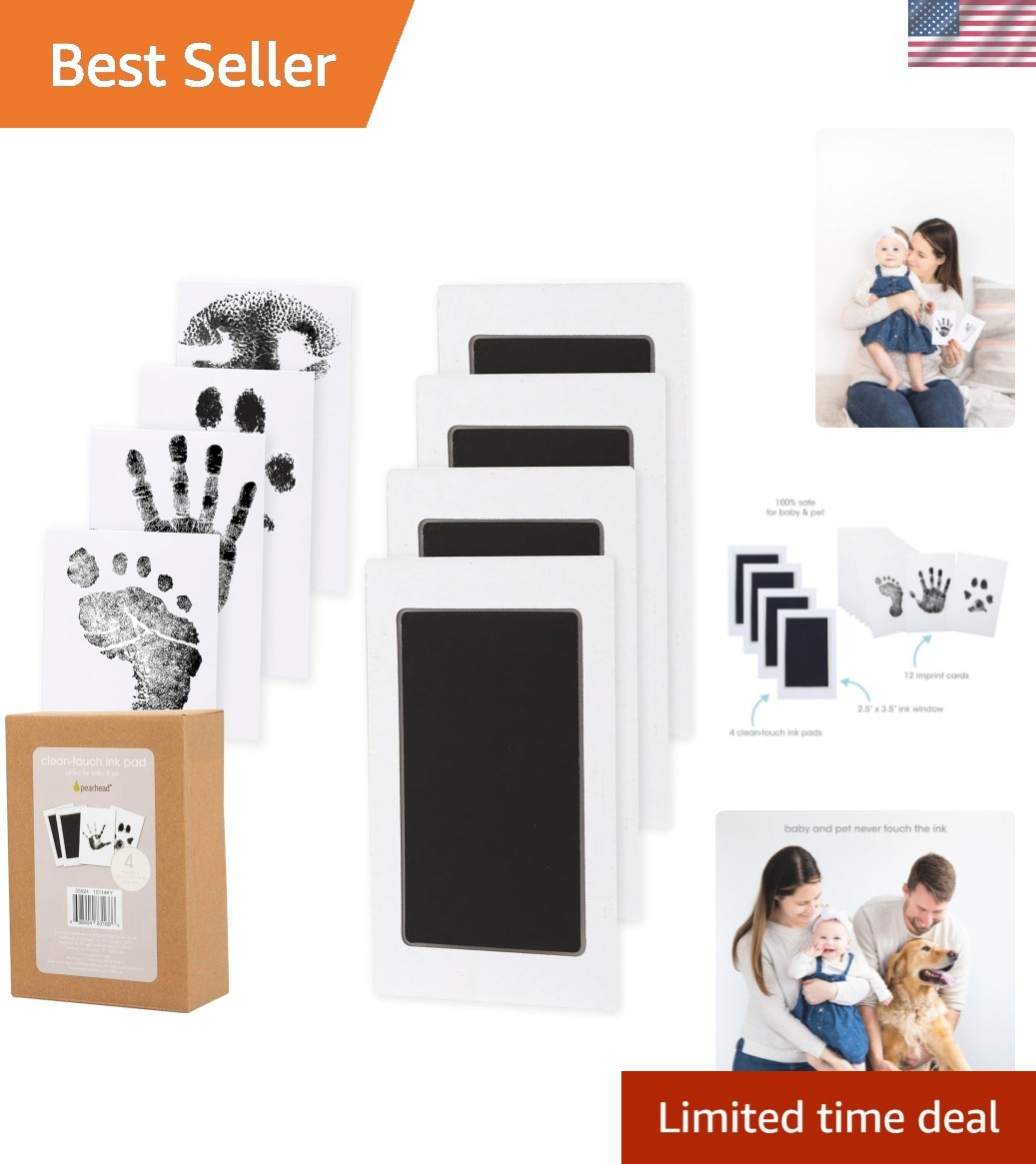 4-Pack Clean-Touch Ink Pad Kit, Mess-Free Inkless Hand and Footprint Kit, Bab...