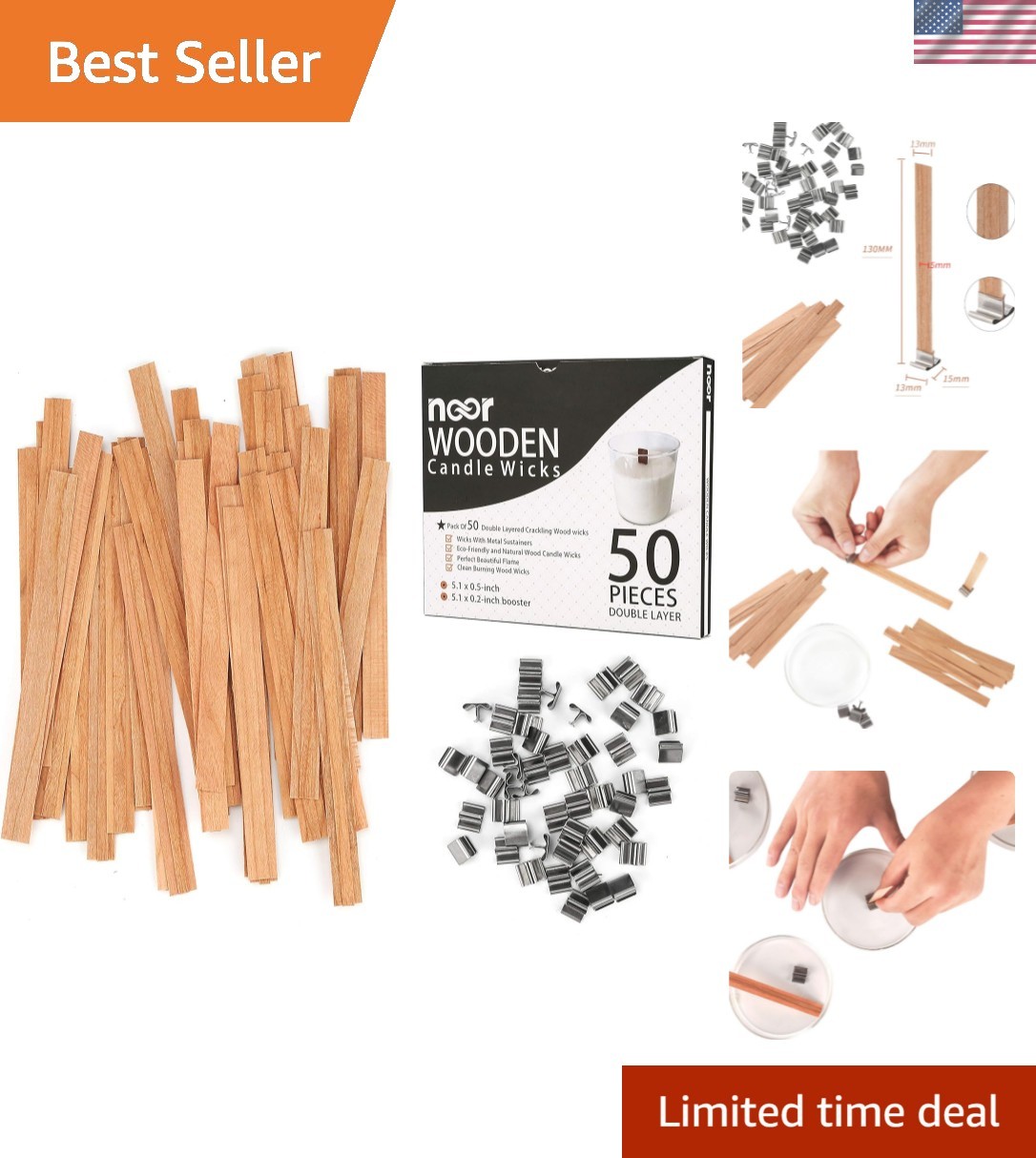 Organic Candle Making Wicks - 50 Eco-Friendly Wooden Wicks with Crackling Flame
