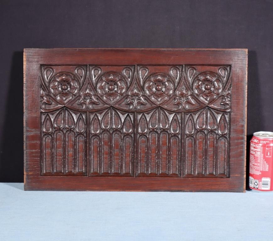 Antique French Gothic Revival Panel Highly Carved Solid Oak Wood 1800's