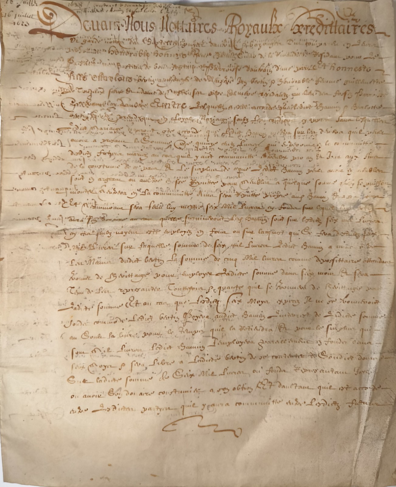 402 Years Old (1623) Louis XIII Era Royal Notarial Act – Vellum