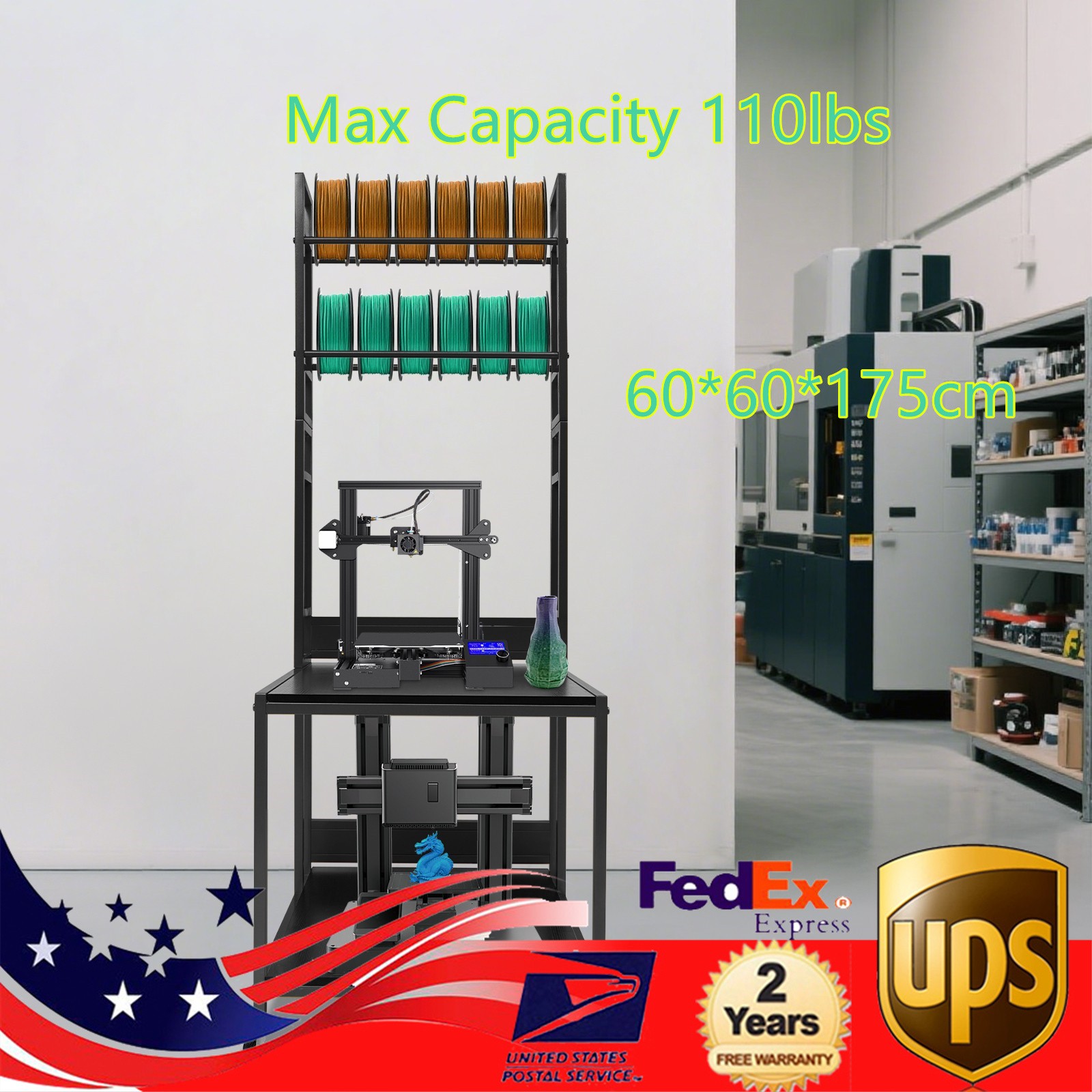 3D Printer Stand with Double Layer Filament Storage Rack Heavy Duty Mobile Table