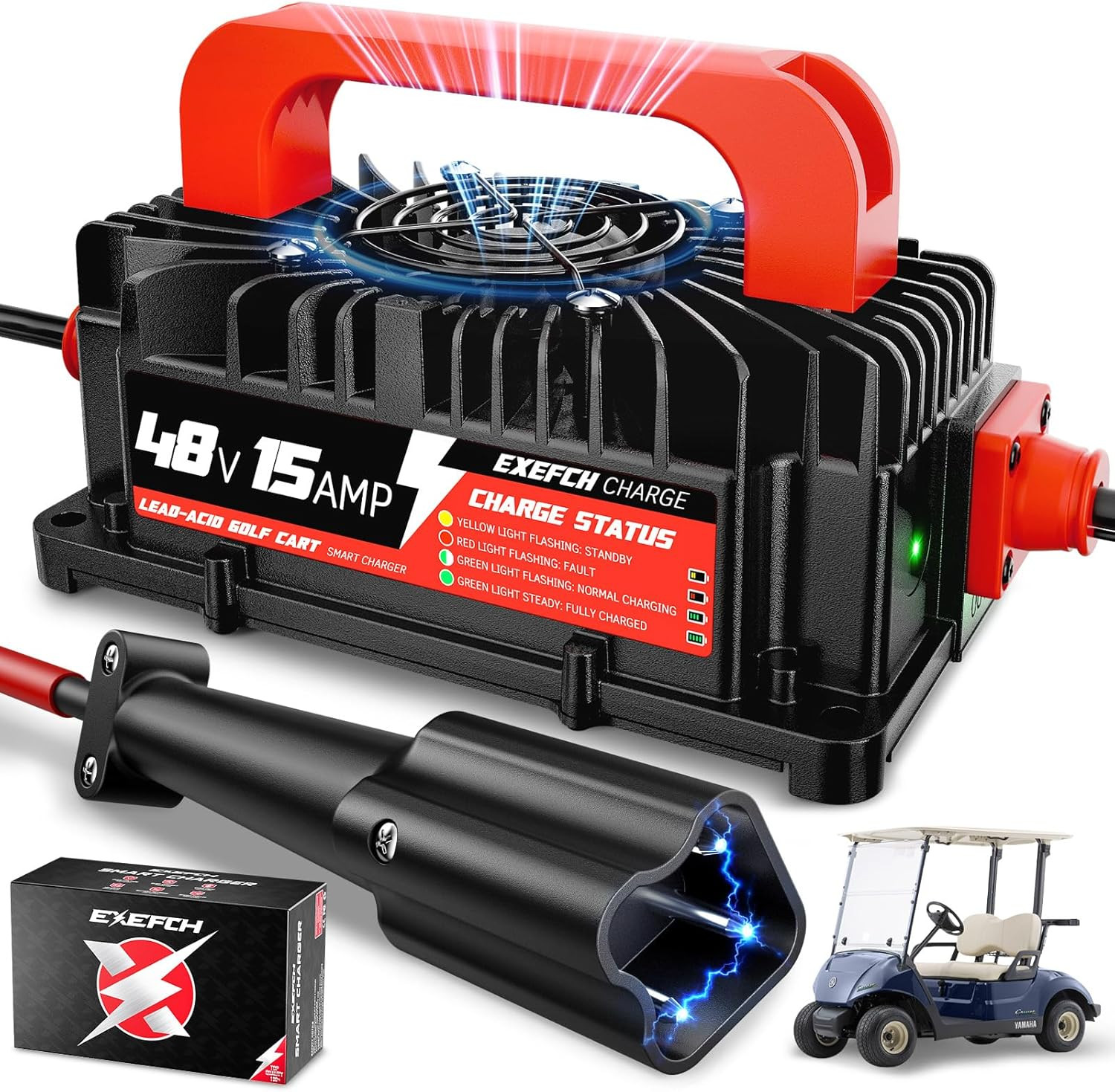 48 Volt 15 Amp Golf Cart Charger with 3-Pin Leaf Plug for Yamaha Only for Lead A