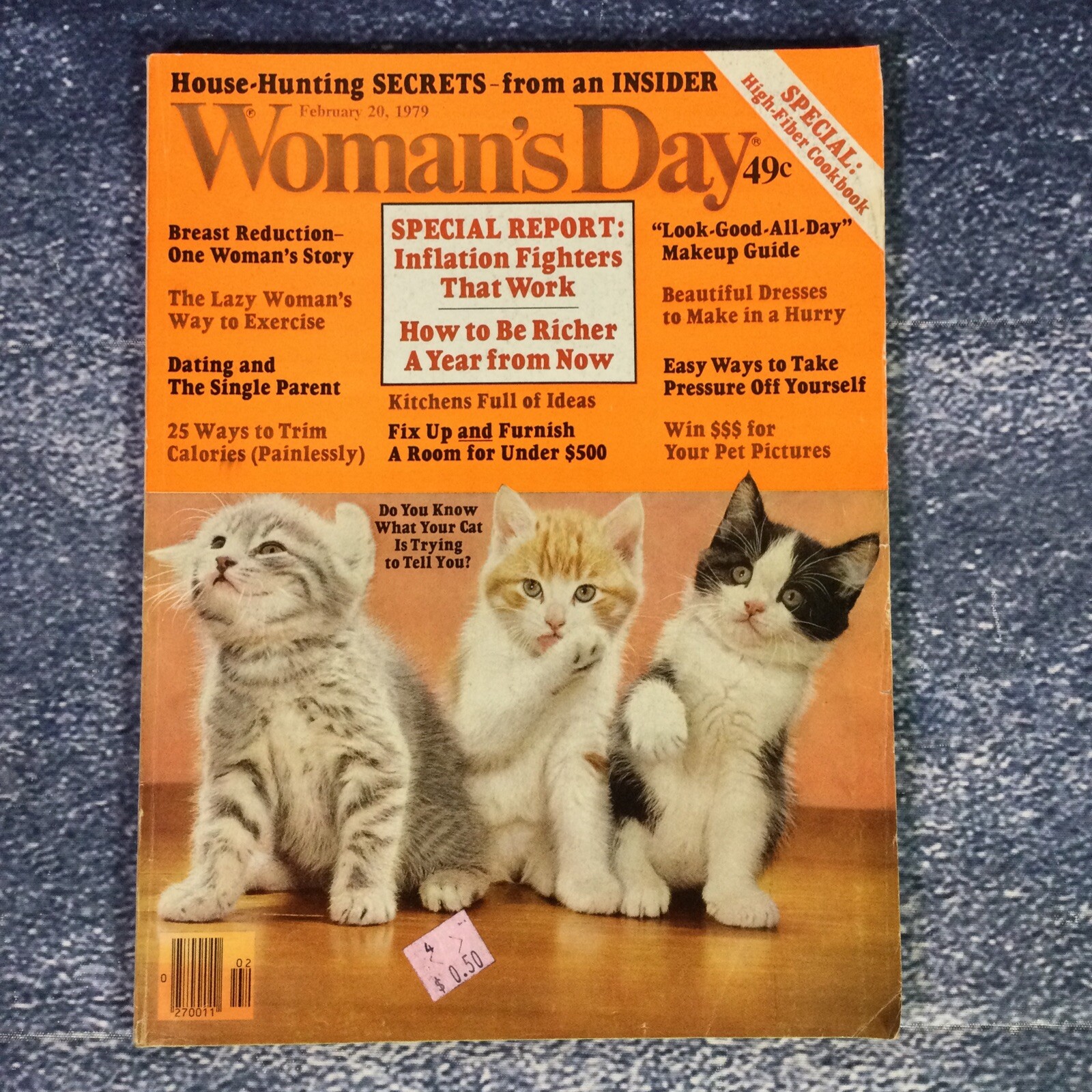 VTG Woman's Day Magazine February 20 1979 Make Up Dresses Decorating Cats