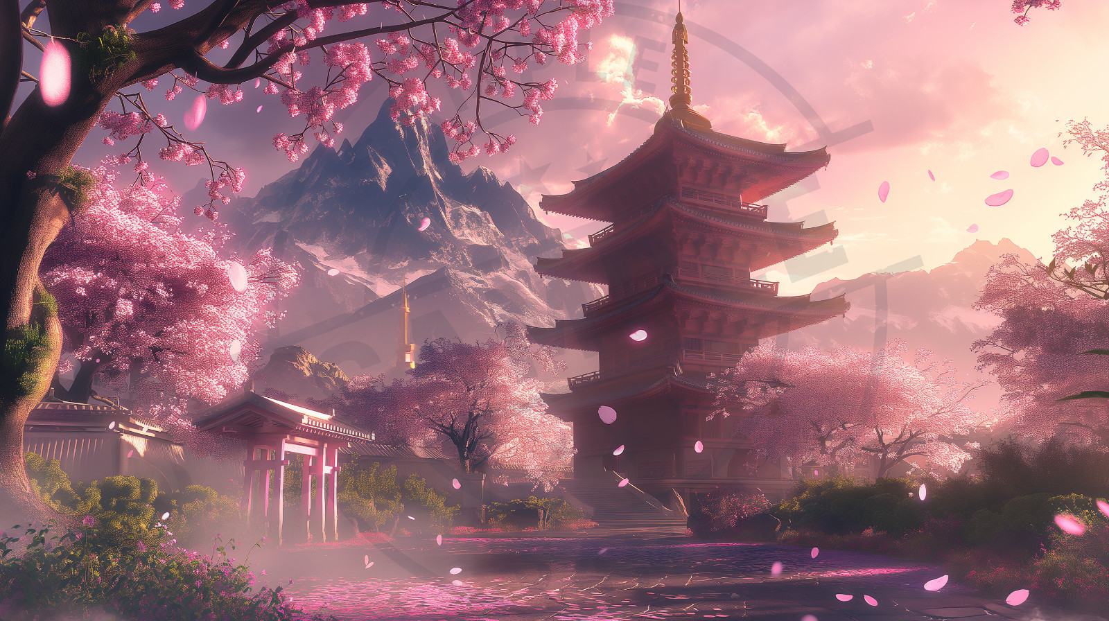 Traditional Japanese Temple Digital Art 4K Wallpaper Printable Download 