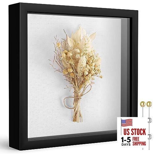  Shadow Box Frame with Soft Linen Back - Push Pins 8x8 Black - Foam Back
