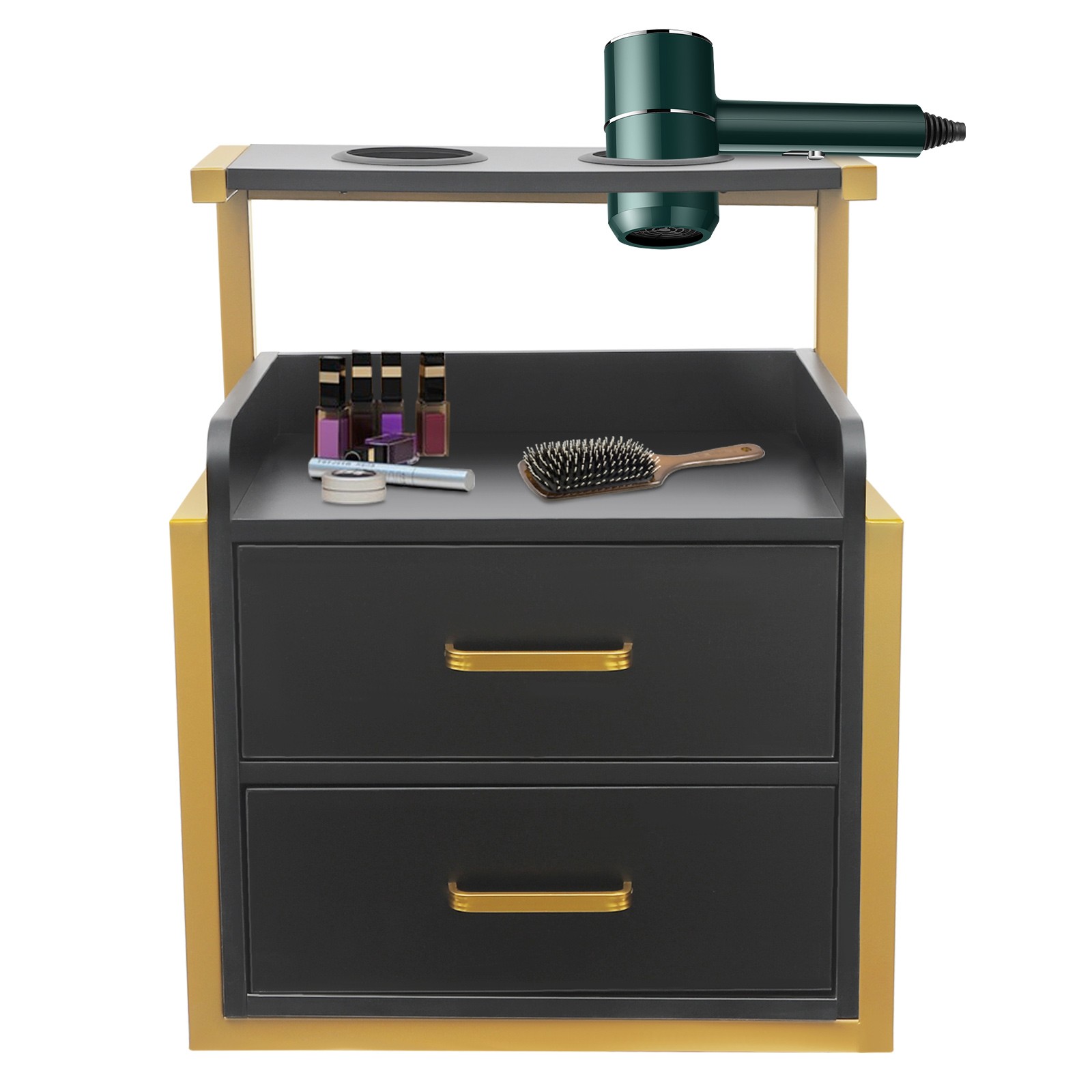 Salon Station Barber Beauty Spa Storage Cabinet with 2 Drawers & Hair Dryer Hold