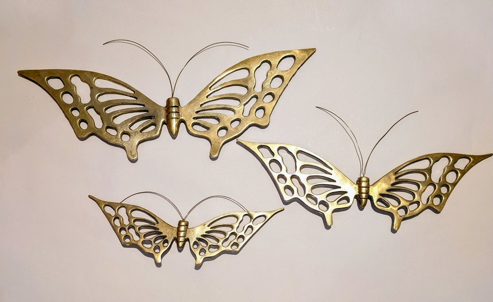 Vintage MCM Brass Butterfly Wall Hanging Decor 13", 10 1/2", And 8"