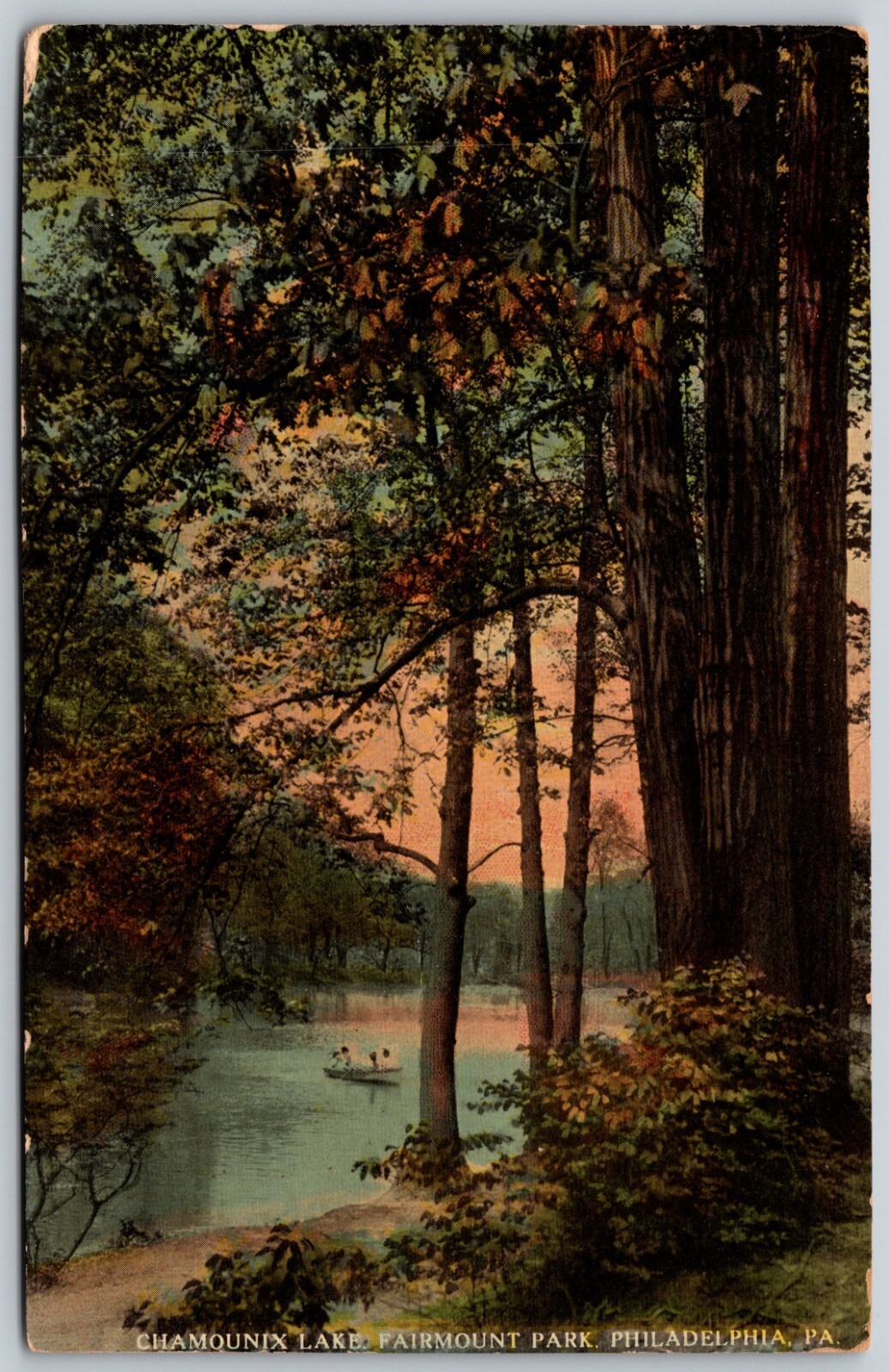 c1917 Chamounix Lake Fairmount Park PHILADELPHIA Pennsylvania ANTIQUE Postcard