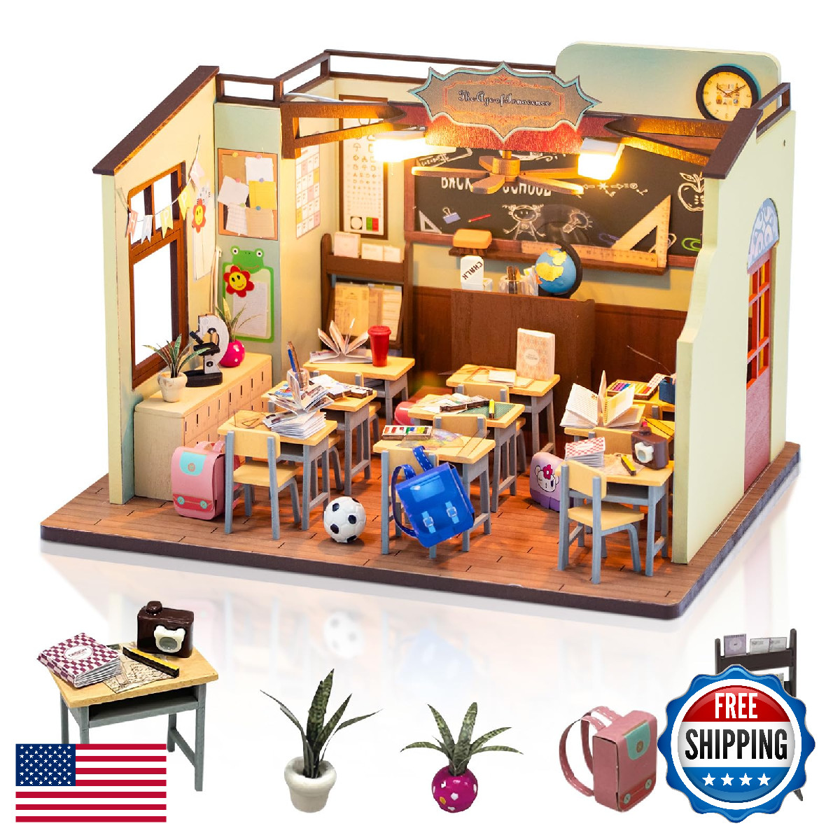 Foyucool DIY Miniature Dollhouse Kit with LED Light - Adult Craft Project Gift