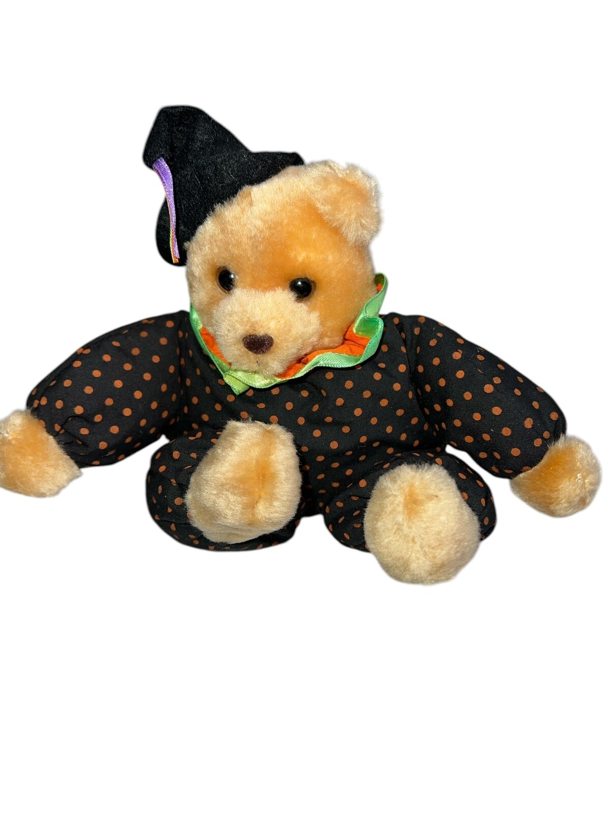Russ Boo Halloween Witch Clown Tan Teddy Bear Plush black orange polka dot