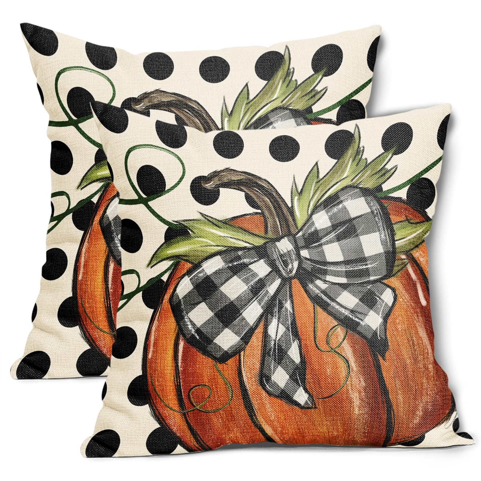 Fall Polka Dot Pumpkin Pillow Covers 18X18 Inch Autumn Harvest Thanksgiving P...