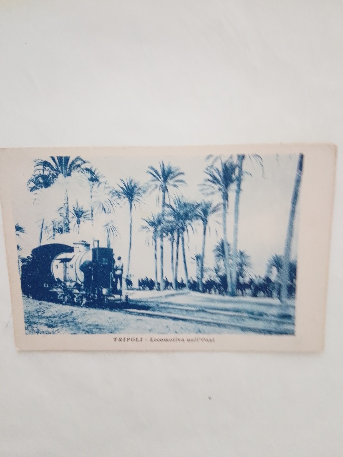 TRIPOLI-LOCOMOTIVE IN THE OASI-TRAVELLED POSTCARD YEAR 10