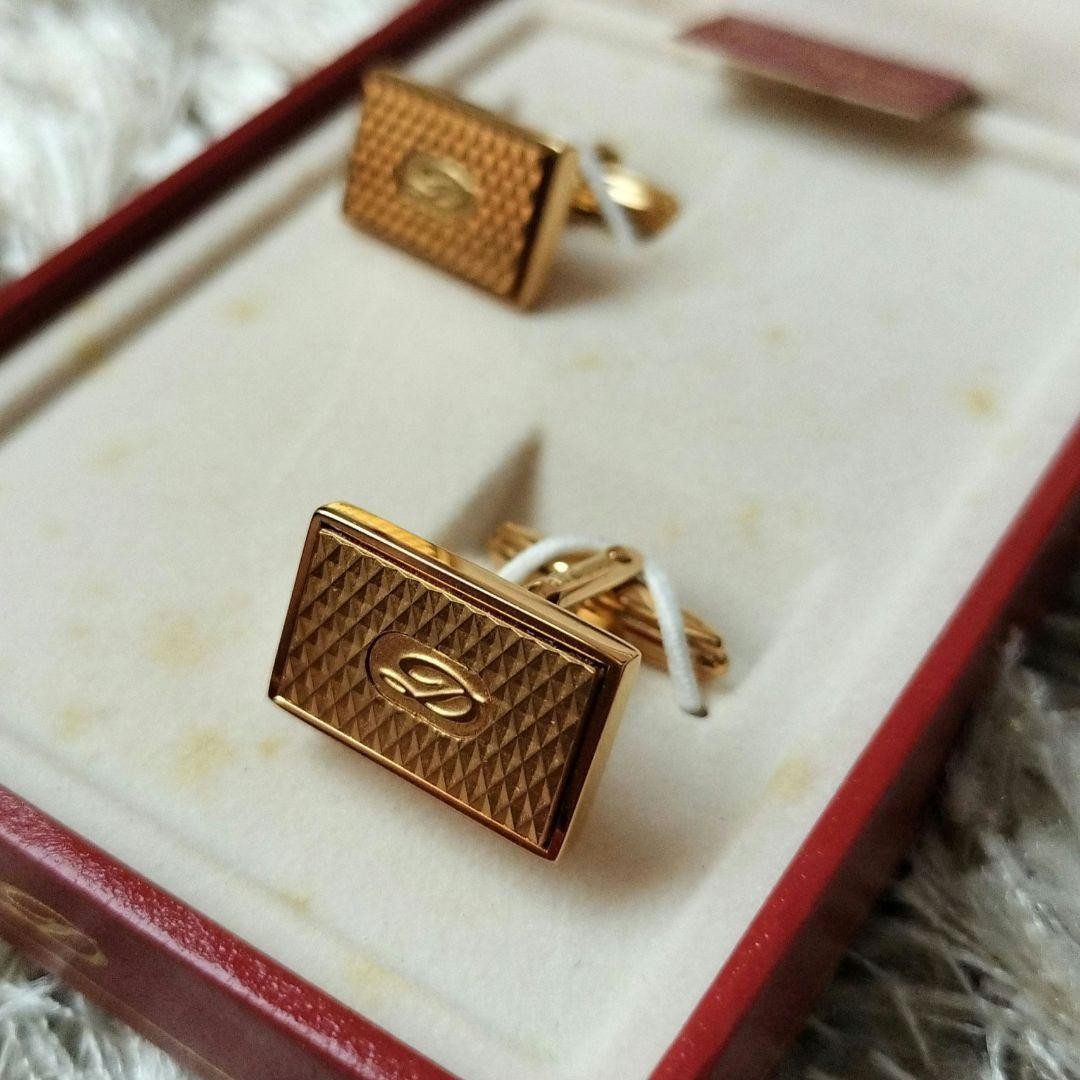 S.T. DUPONT Gold Cufflinks 90s Vintage Travel Souvenir Unused with Case