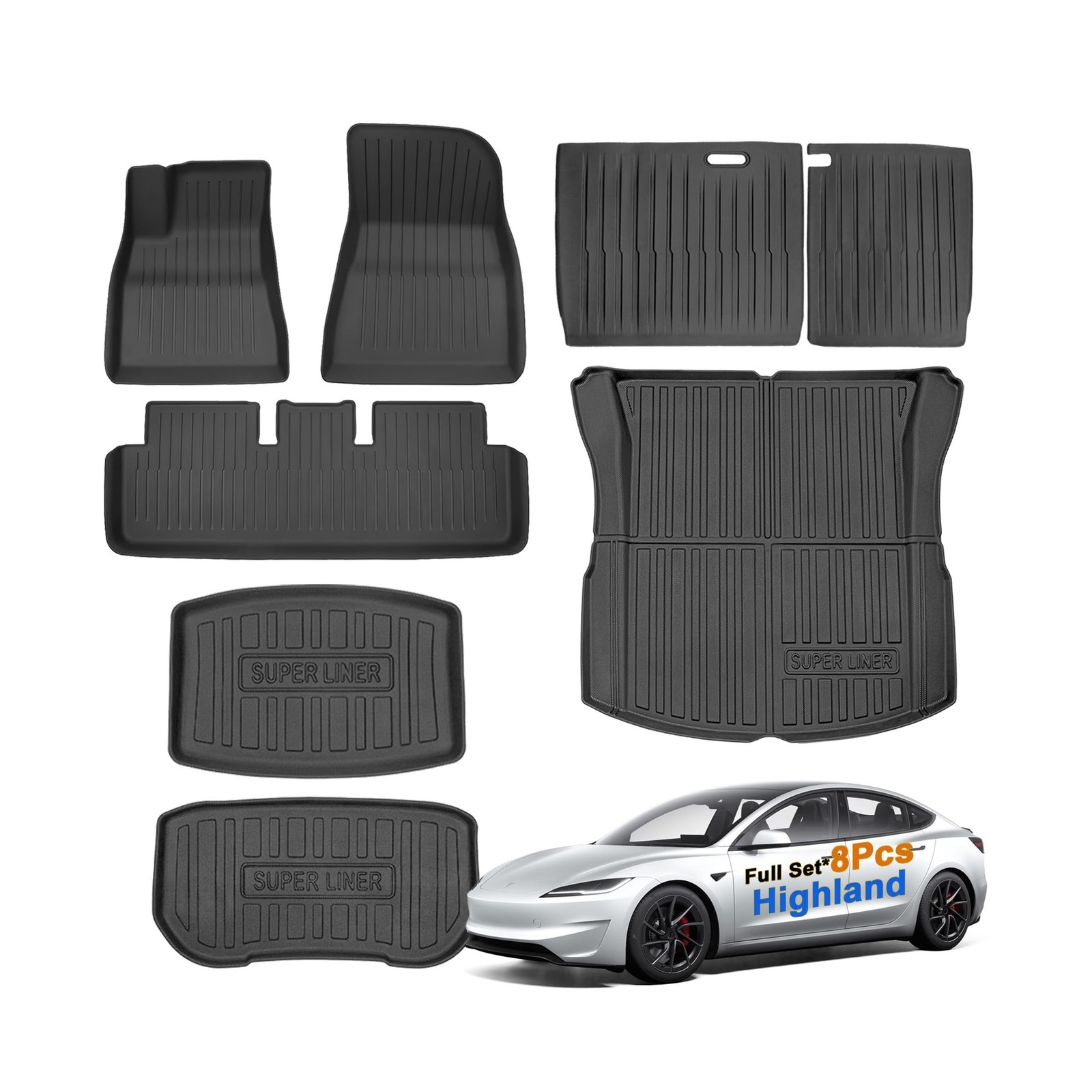 SUPER LINER Tesla Model 3 Floor Mats 2025 2026 2024 | Custom Fit All-Weather ...