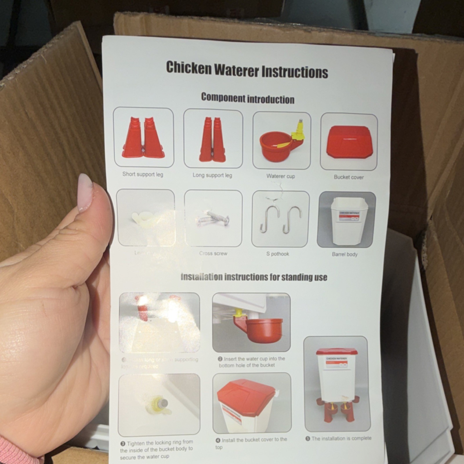 Plastic Chicken Waterer Drinker Kit with Cups, S-Hooks, Legs, Gate