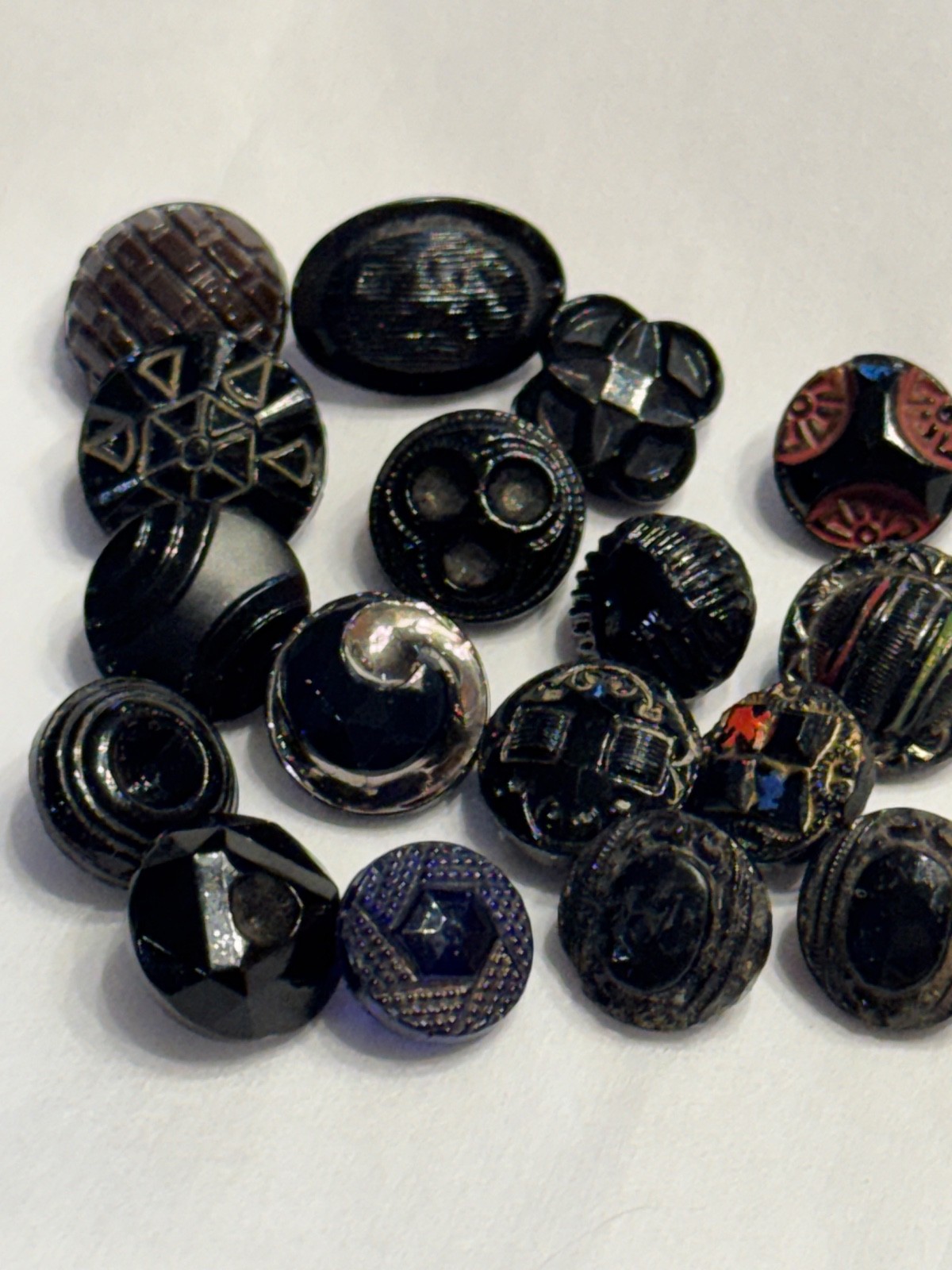Antique Art Deco/French Jet Black Glass Dimitive Button Lot of 17