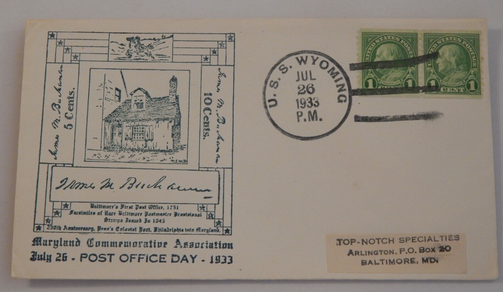 USS Wyoming (BB 32) Maryland post office day July 26 1933