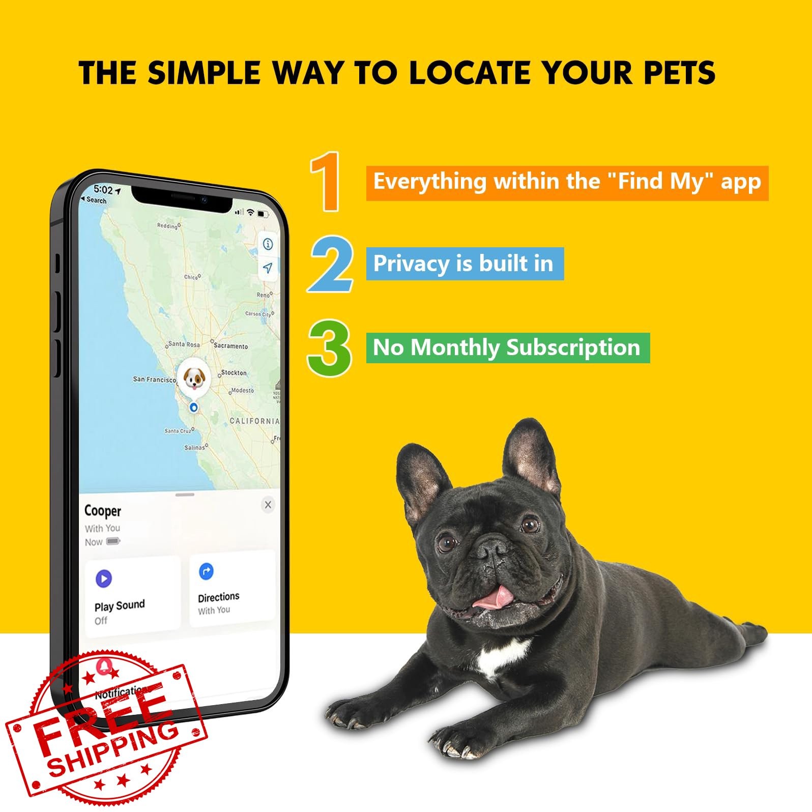 GPS Dog Tracker Real-Time Location Black Unlimited Range iOS Only