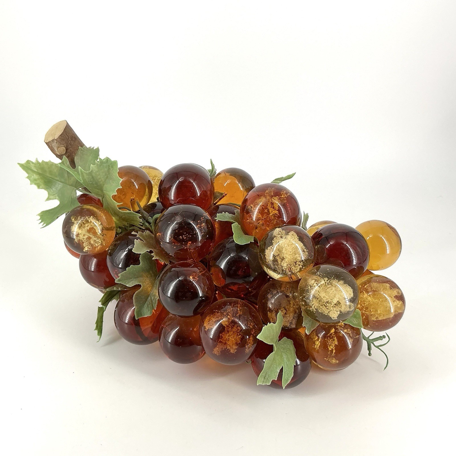 Lucite Grapes Cluster Amber 13 1/2” Resin Wood Branch Large Bunch MCM