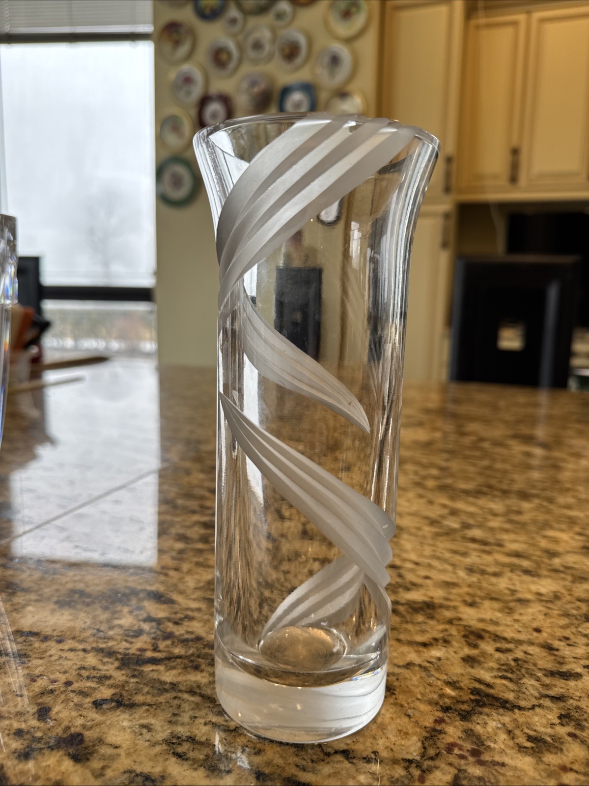 Crystal Clear Lead Crystal Vase with Incised Swirl Pattern Made In USSR