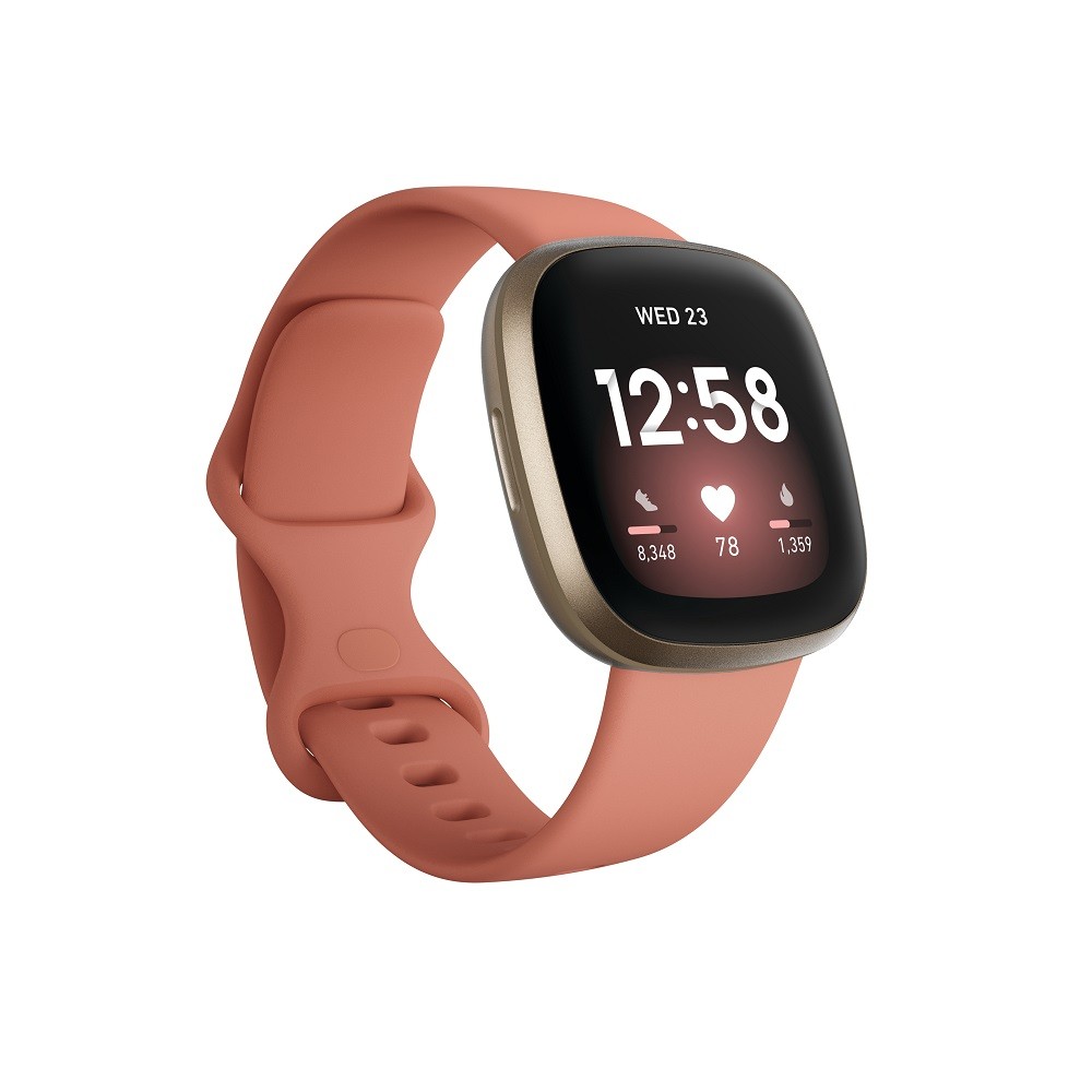 Fitbit FB511GLPK Versa 3 Smartwatch, Pink Clay/Soft Gold