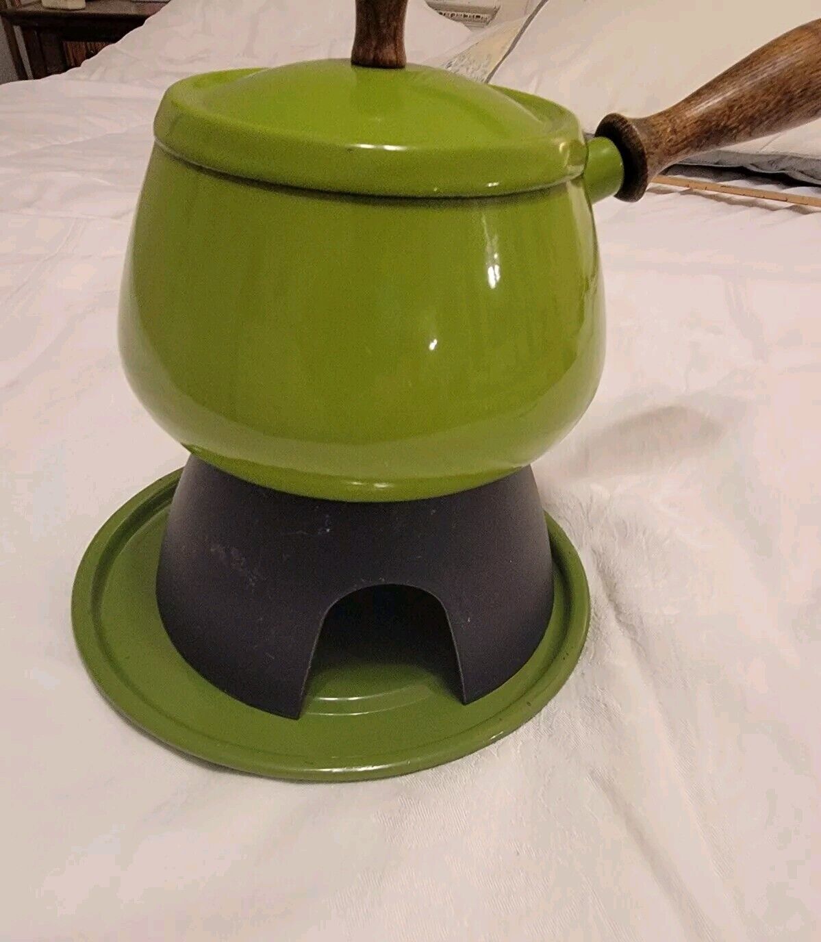 Vintage MCM Retro Green Fondue Melting Cooking Pot Green 